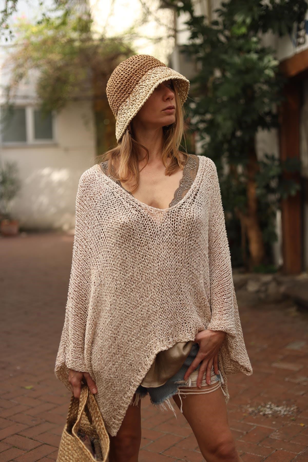 Krem Rengi V Yaka Simli Merserize Bluz