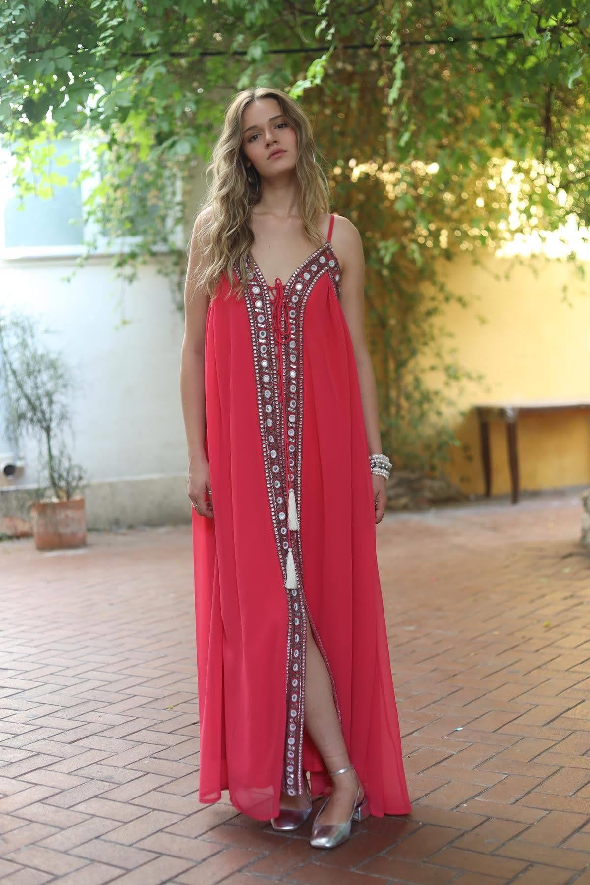 Pink Embroidered Strappy Dress