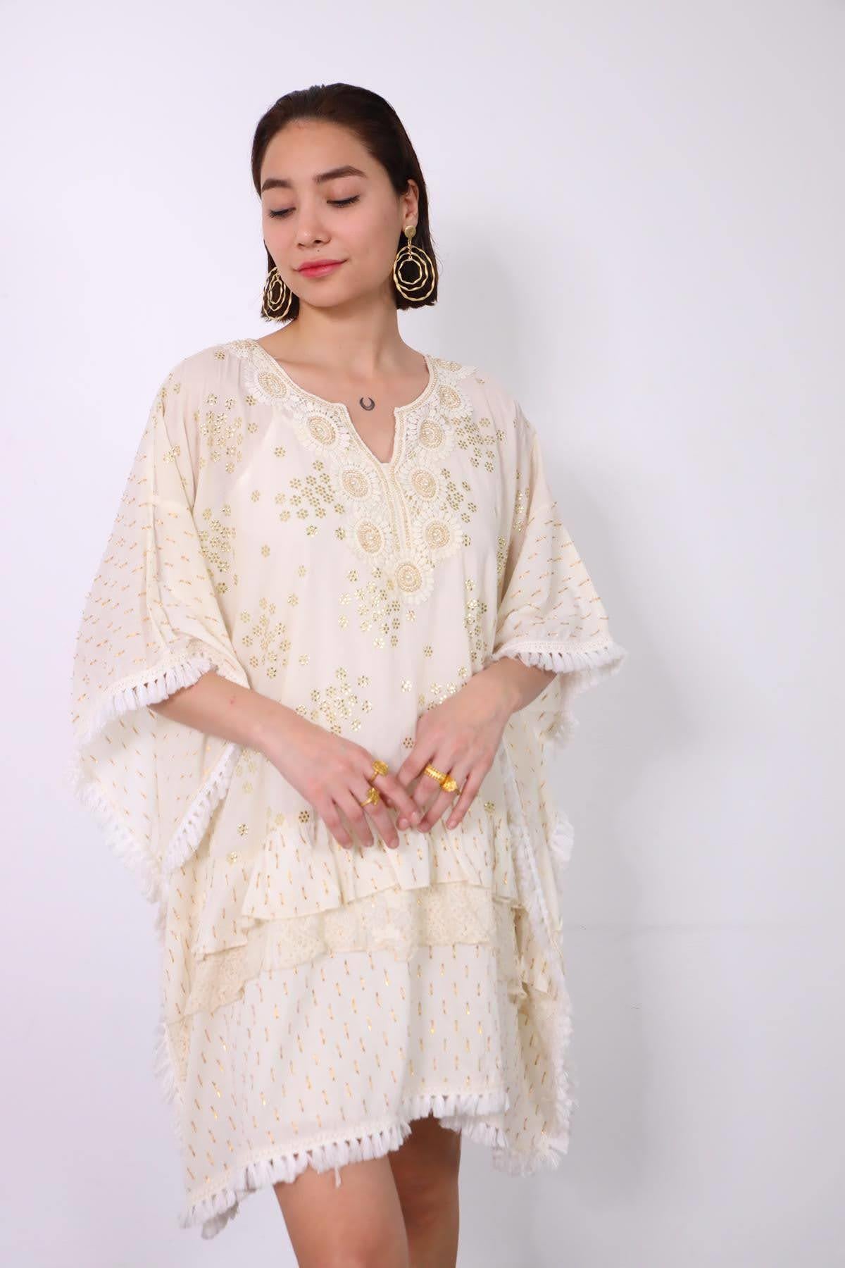 Bej İşlemeli Dantel Detaylı Püsküllü Otantik Tunik - Şaman Butik Bej İşlemeli Dantel Detaylı Püsküllü Otantik Tunik