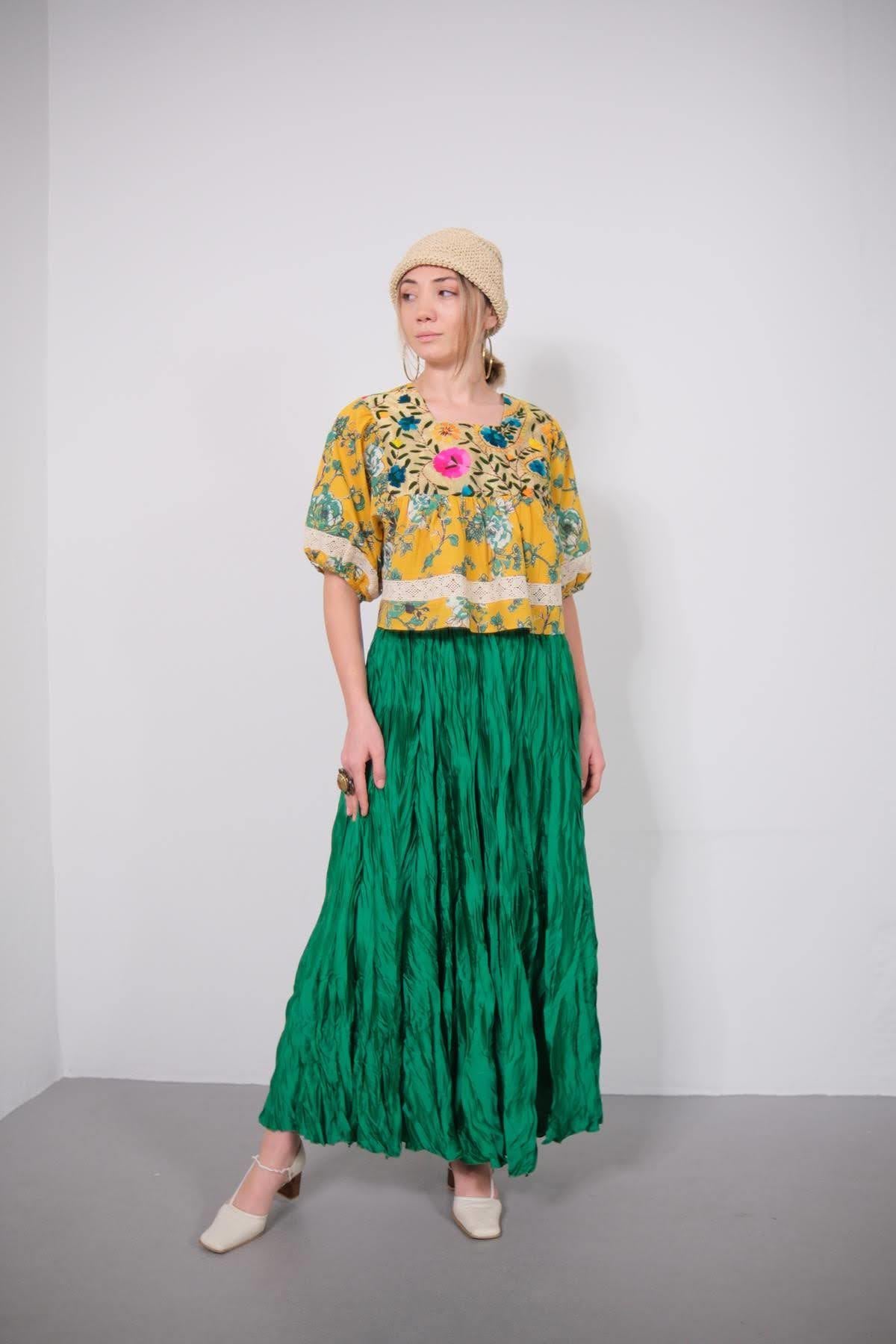 Sarı Kare Yaka Güpürlü Otantik Bluz - Şaman Butik Sarı Kare Yaka Güpürlü Otantik Bluz