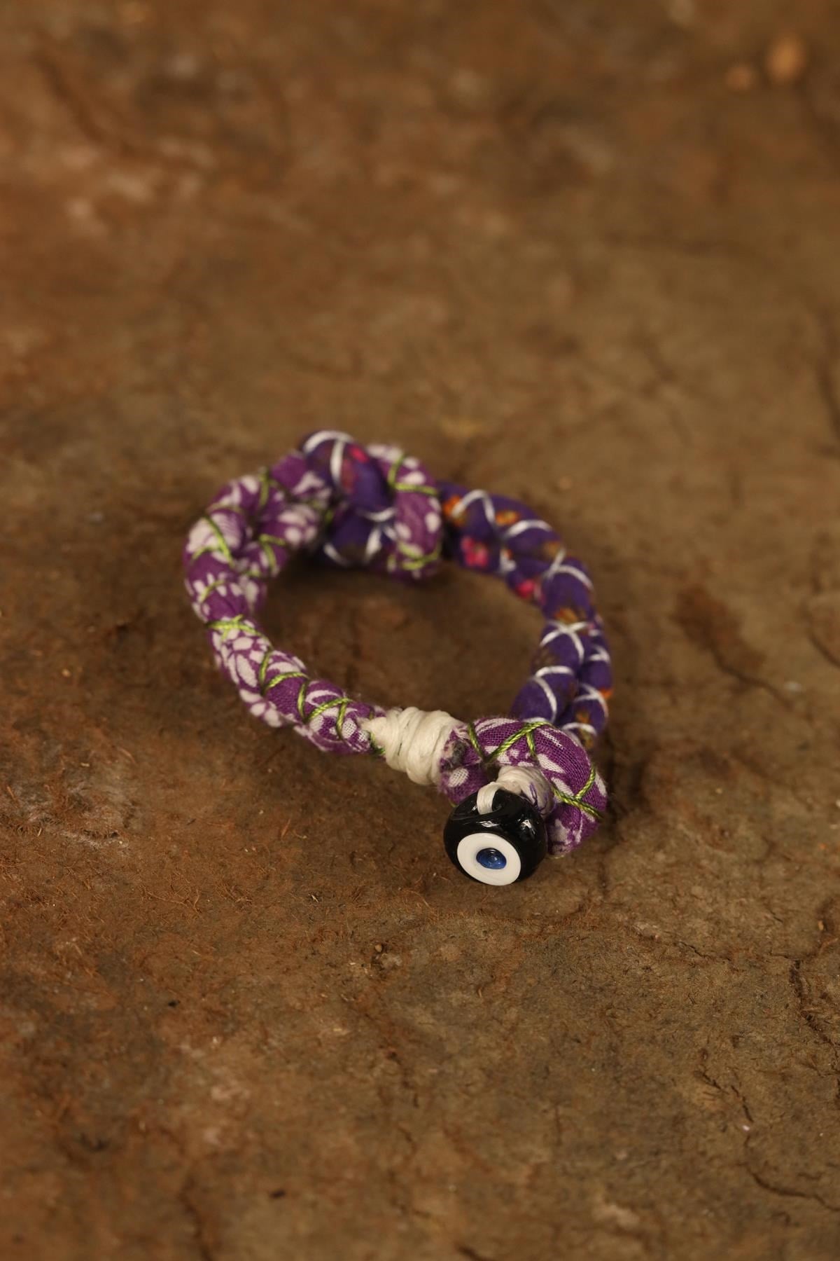 Nazar Boncuğu Detaylı Renkli Kumaş Tasarım Bileklik