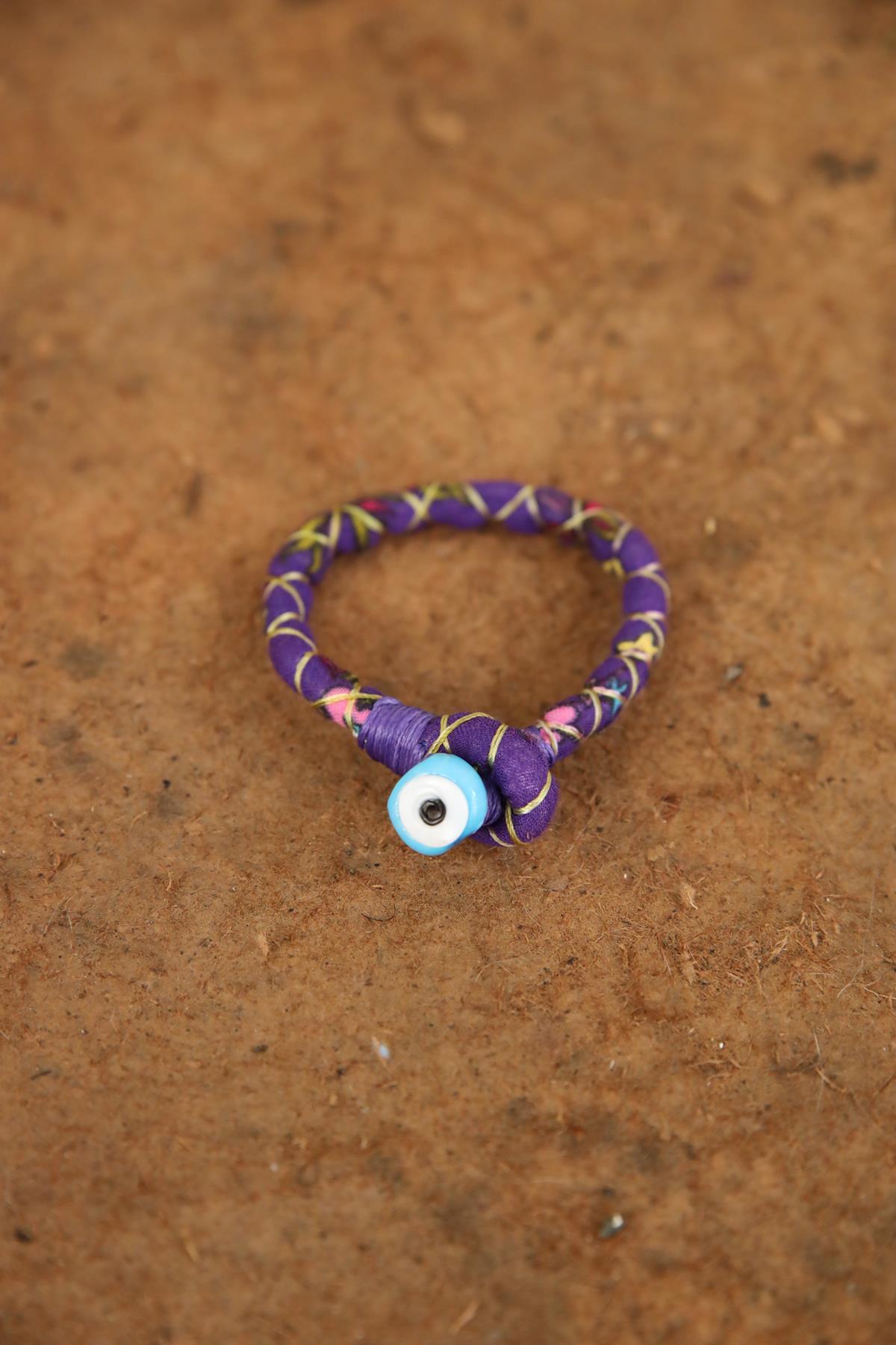 Nazar Boncuğu Detaylı Renkli Kumaş Tasarım Bileklik