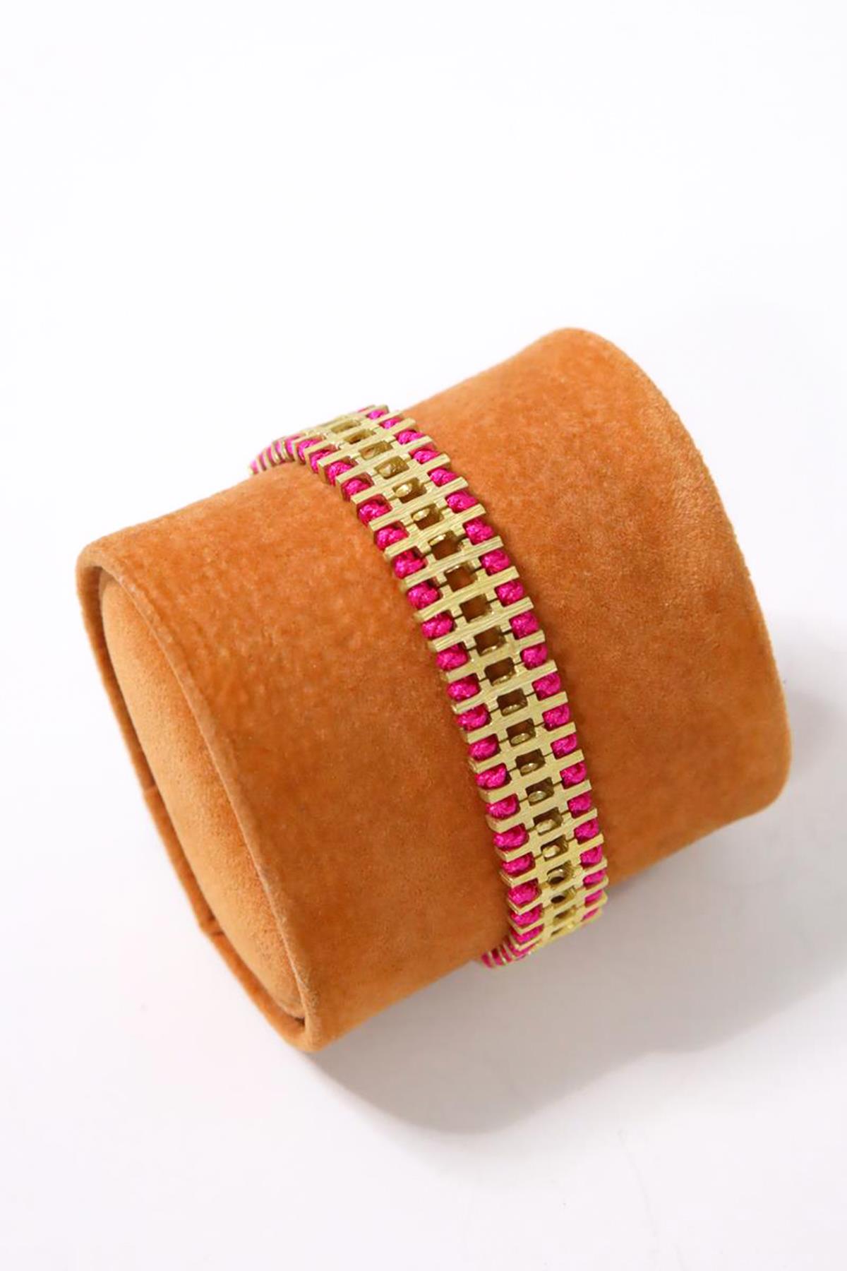 Alloy Madeni Pembe İpli El Yapımı Bileklik - Şaman Butik Alloy Madeni Pembe İpli El Yapımı Bileklik