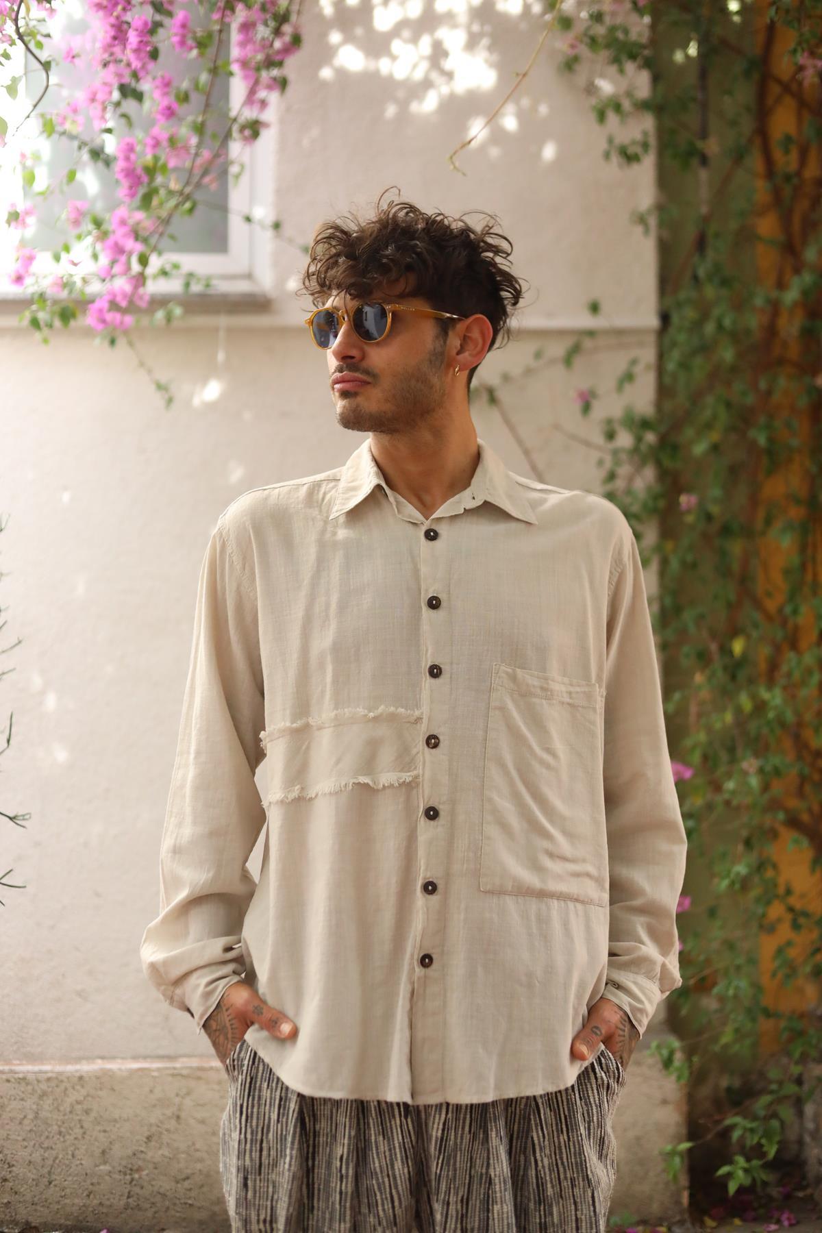 Beige Tasseled Men's Shirt