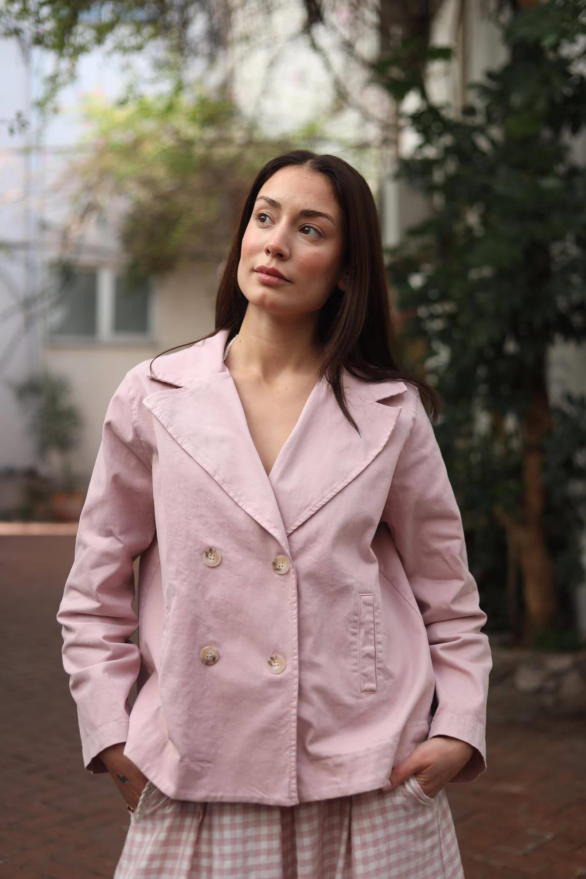 Pembe Kısa Trençkot