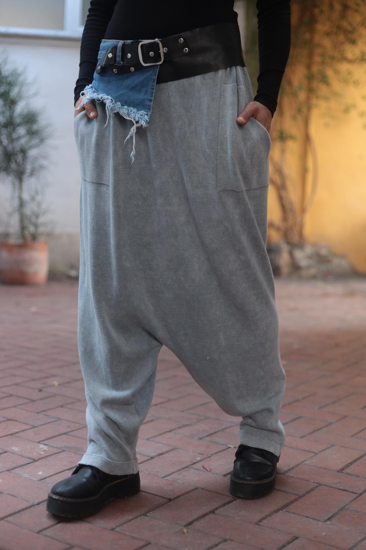 Gri Yıkamalı Triko Şalvar