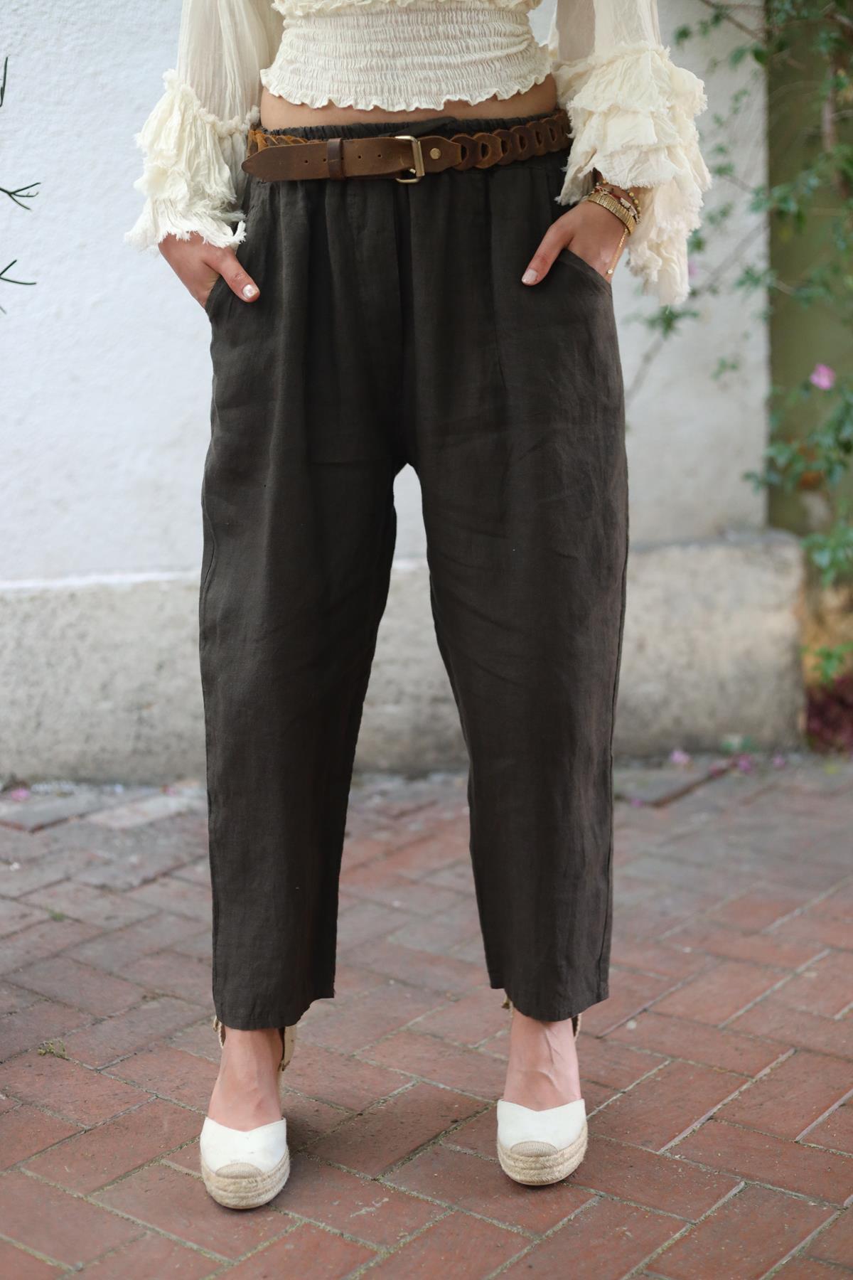 Koyu Kahverengi Beli İpli Judith Pantolon