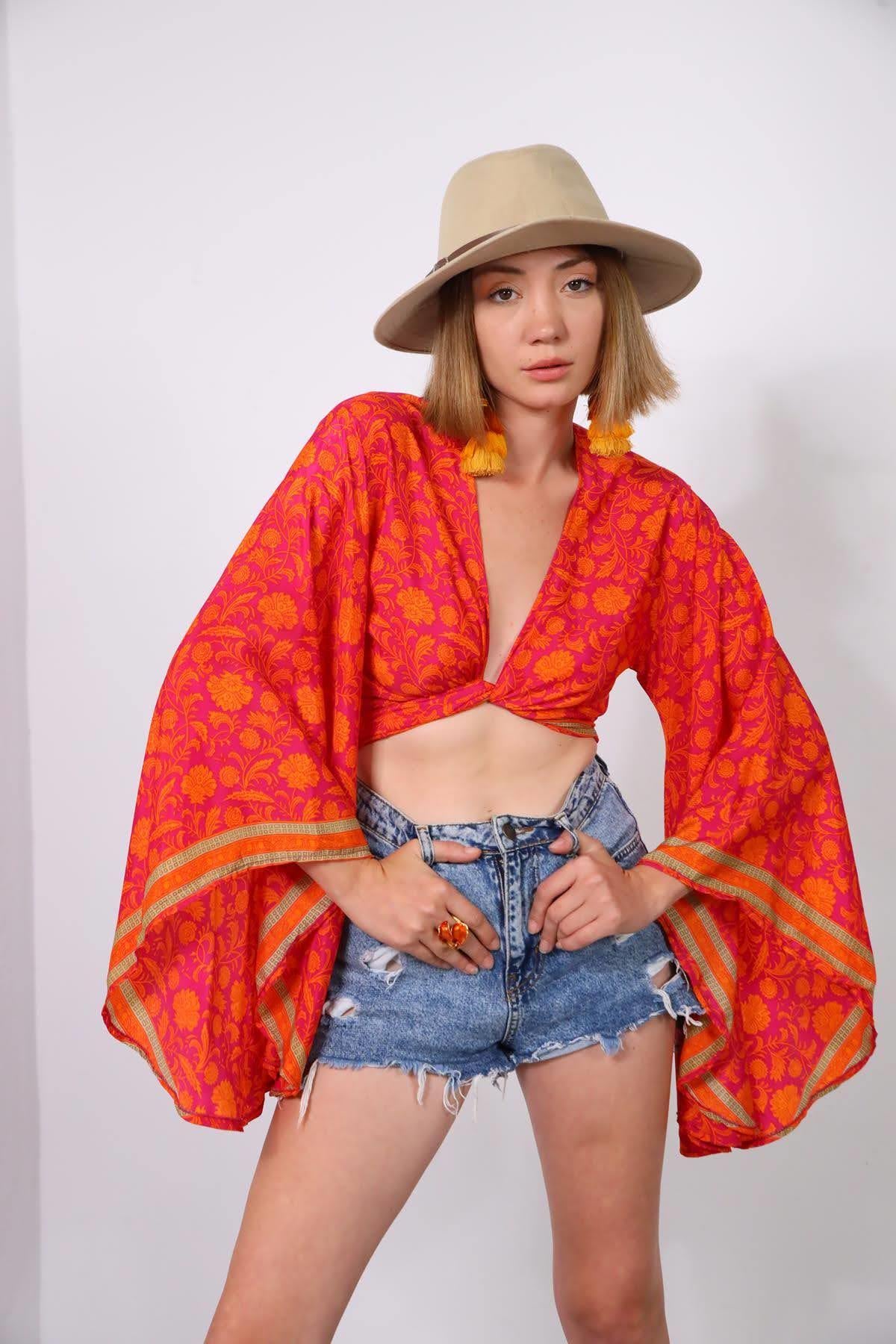 Turuncu Yarasa Kol İpek Bolero - Şaman Butik Turuncu Yarasa Kol İpek Bolero