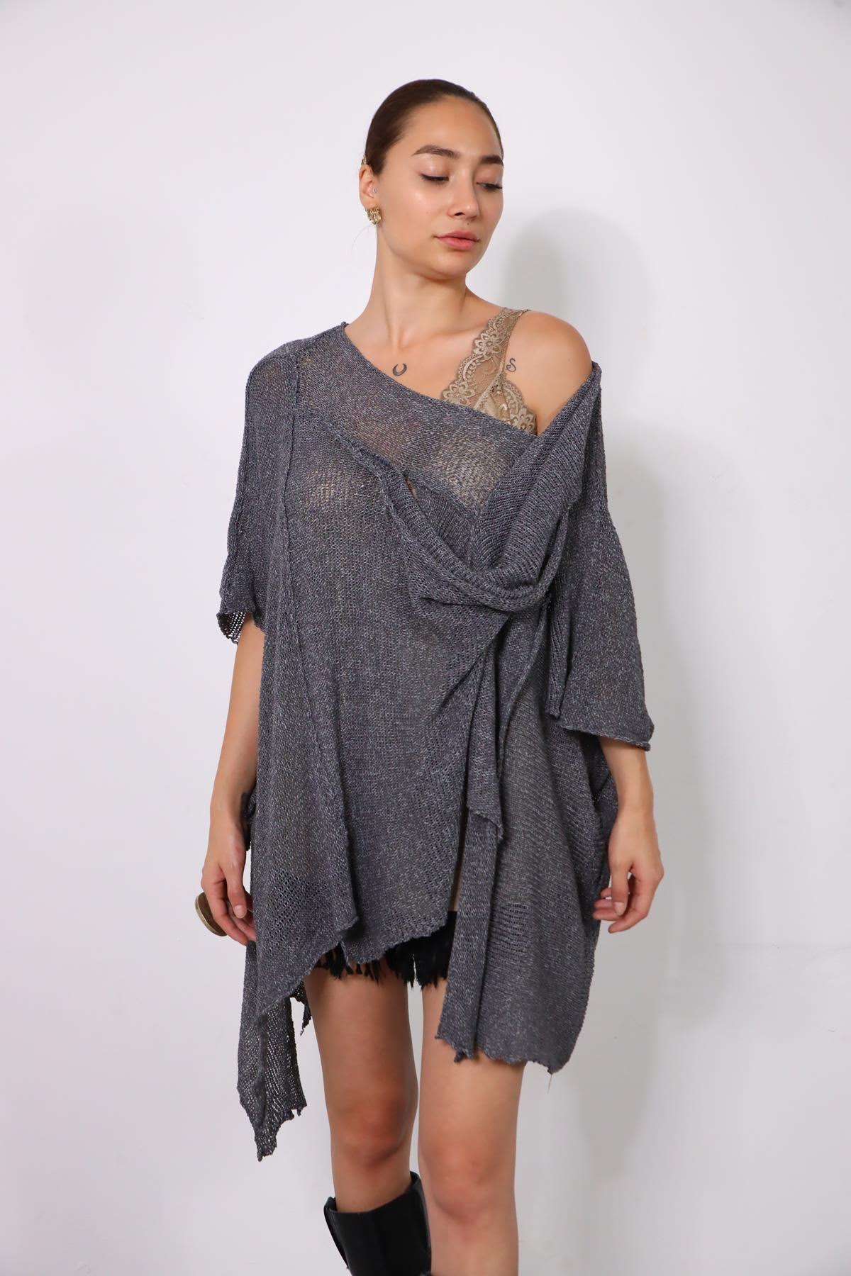 Antrasit Asimetrik Kesim Salaş Tunik - Şaman Butik Antrasit Asimetrik Kesim Salaş Tunik