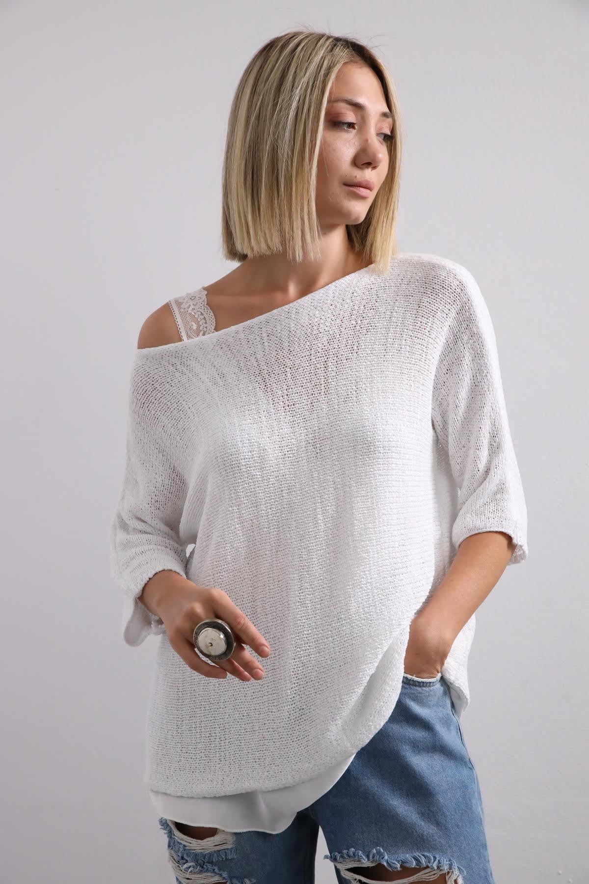 Beyaz Kayık Yaka Fakir Kol Merserize - Şaman Butik - Bohem Giyim ve Aksesuar | Kadın & Erkek Beyaz Kayık Yaka Fakir Kol Merserize