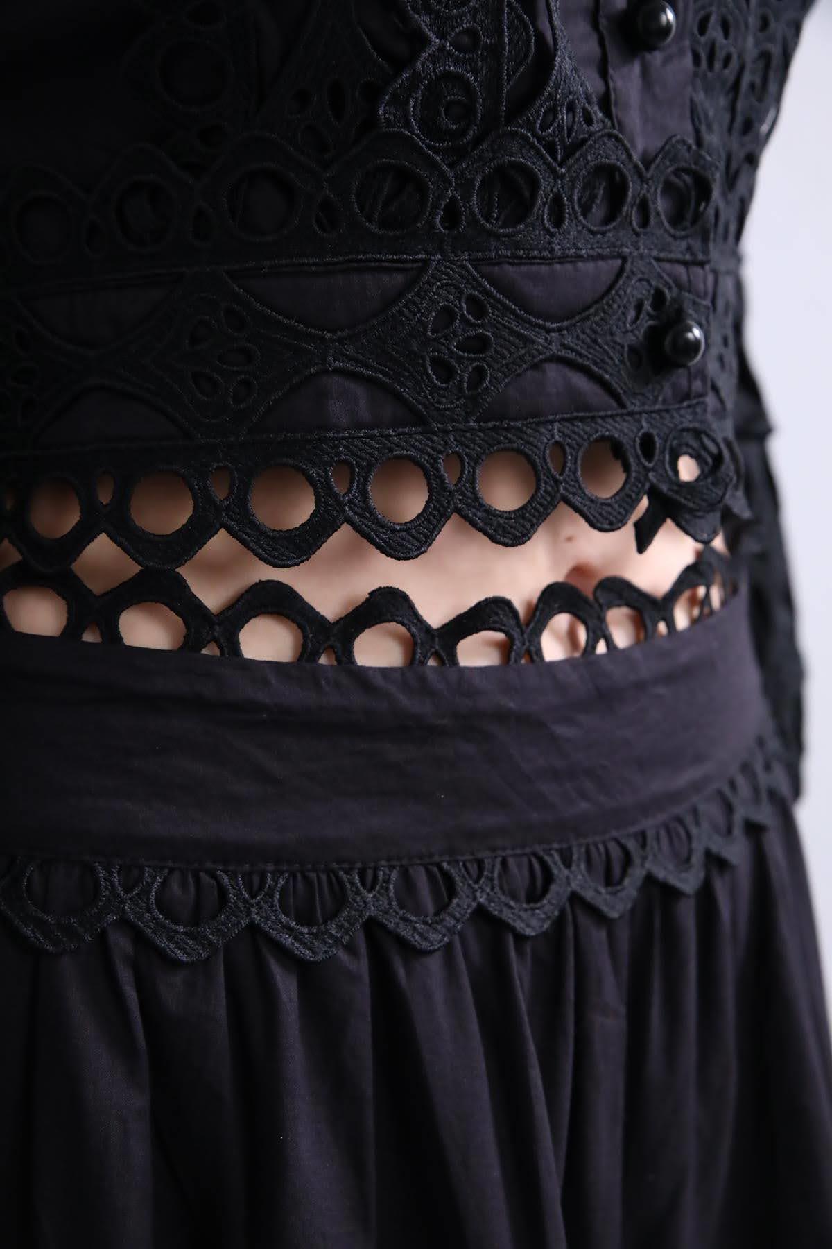 Black Guipure Lace Shirt Skirt Set - Saman Butik | Shop Online