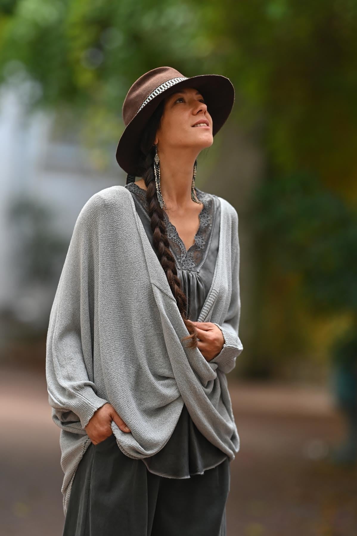 Gri Önü Çapraz Triko Tunik