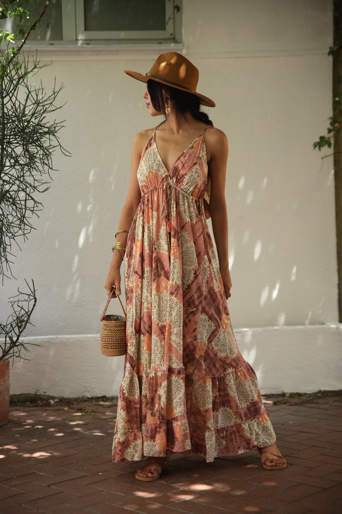Dusty Rose Patterned Silk Dress