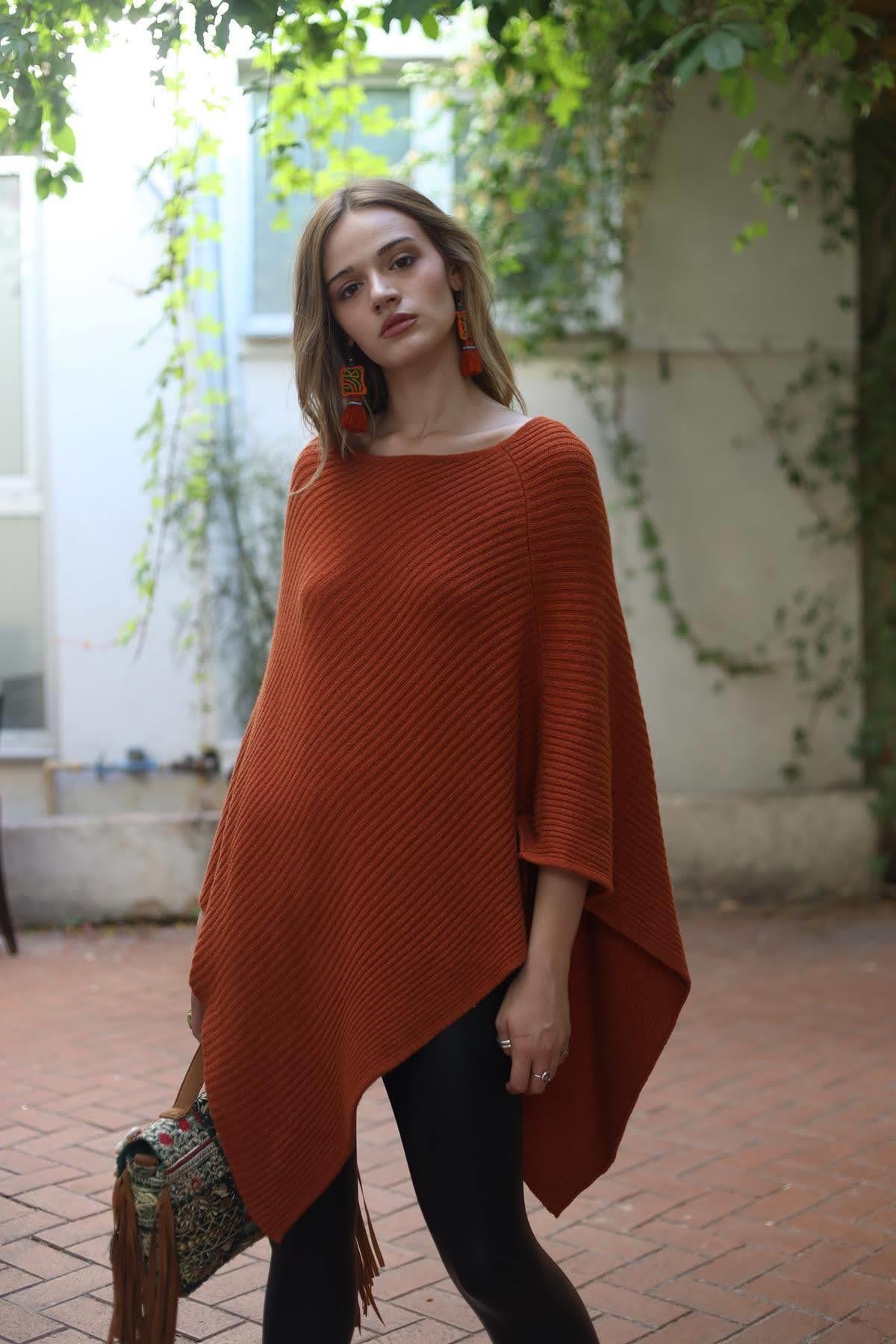 Kiremit Rengi Fitilli Triko Panço