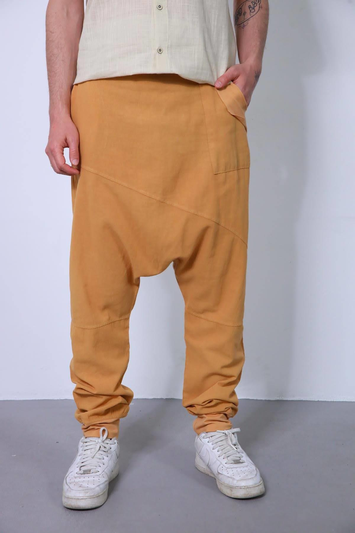 Mustard Stitch Detailed Raj Drop Crotch Pants - Saman Butik