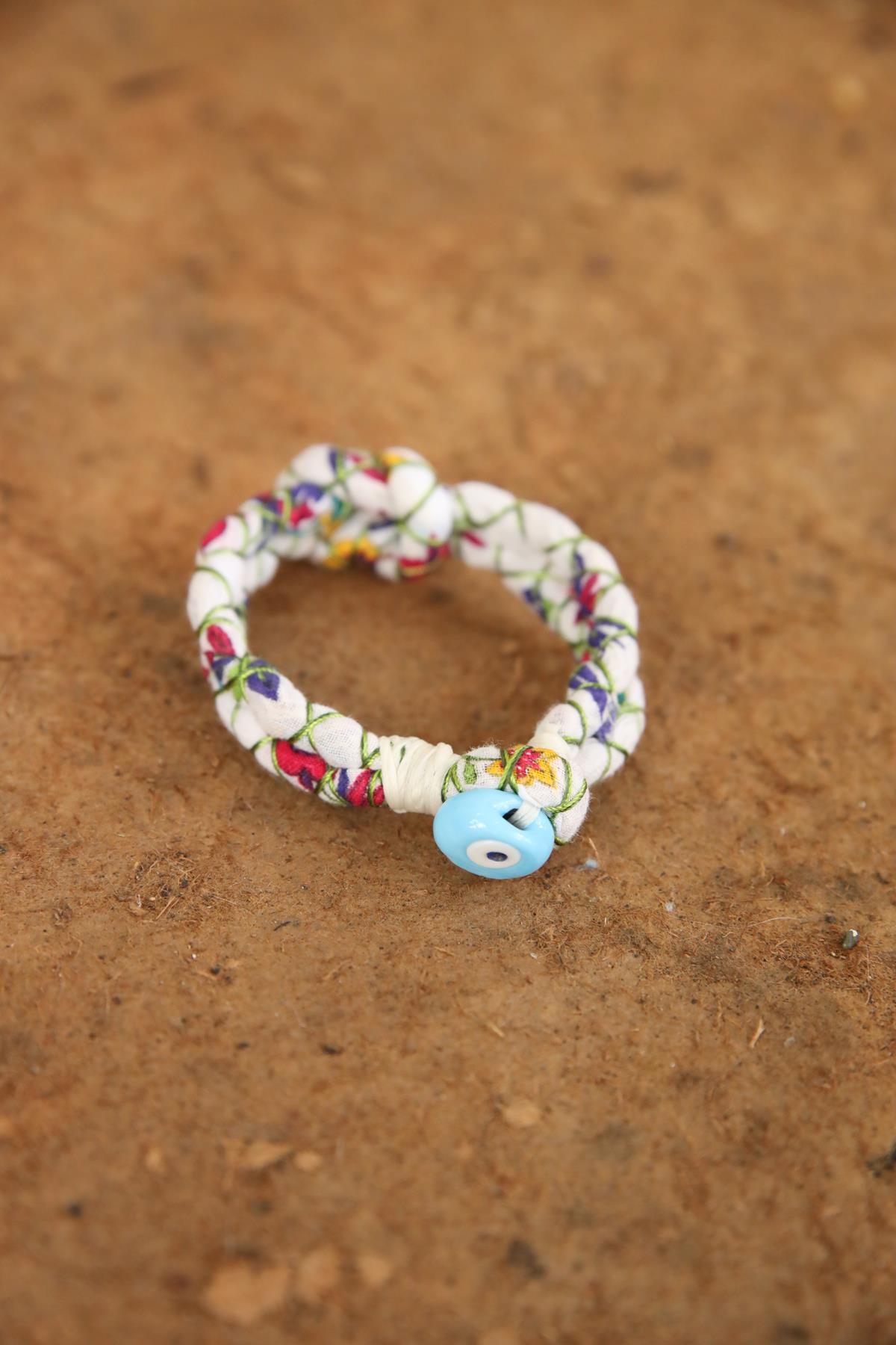 Nazar Boncuğu Detaylı Renkli Kumaş Tasarım Bileklik