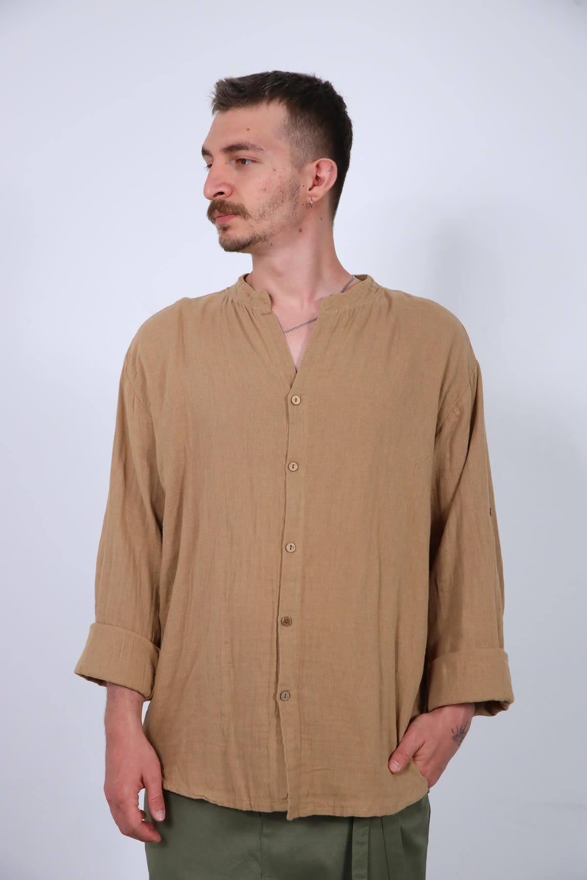  Sütlü Kahve Hakim Yaka Müslin Gömlek