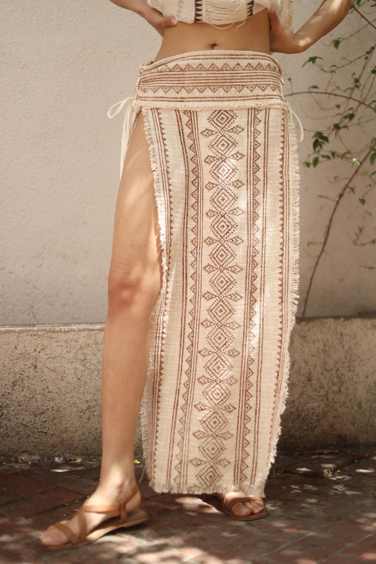 Cream Color Patterned Skirt