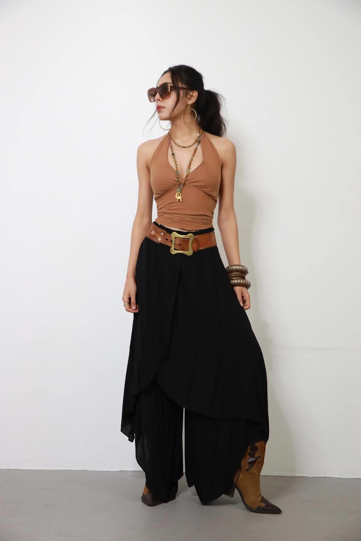 Siyah Beli Gipeli Pamuk Kelebek Şalvar