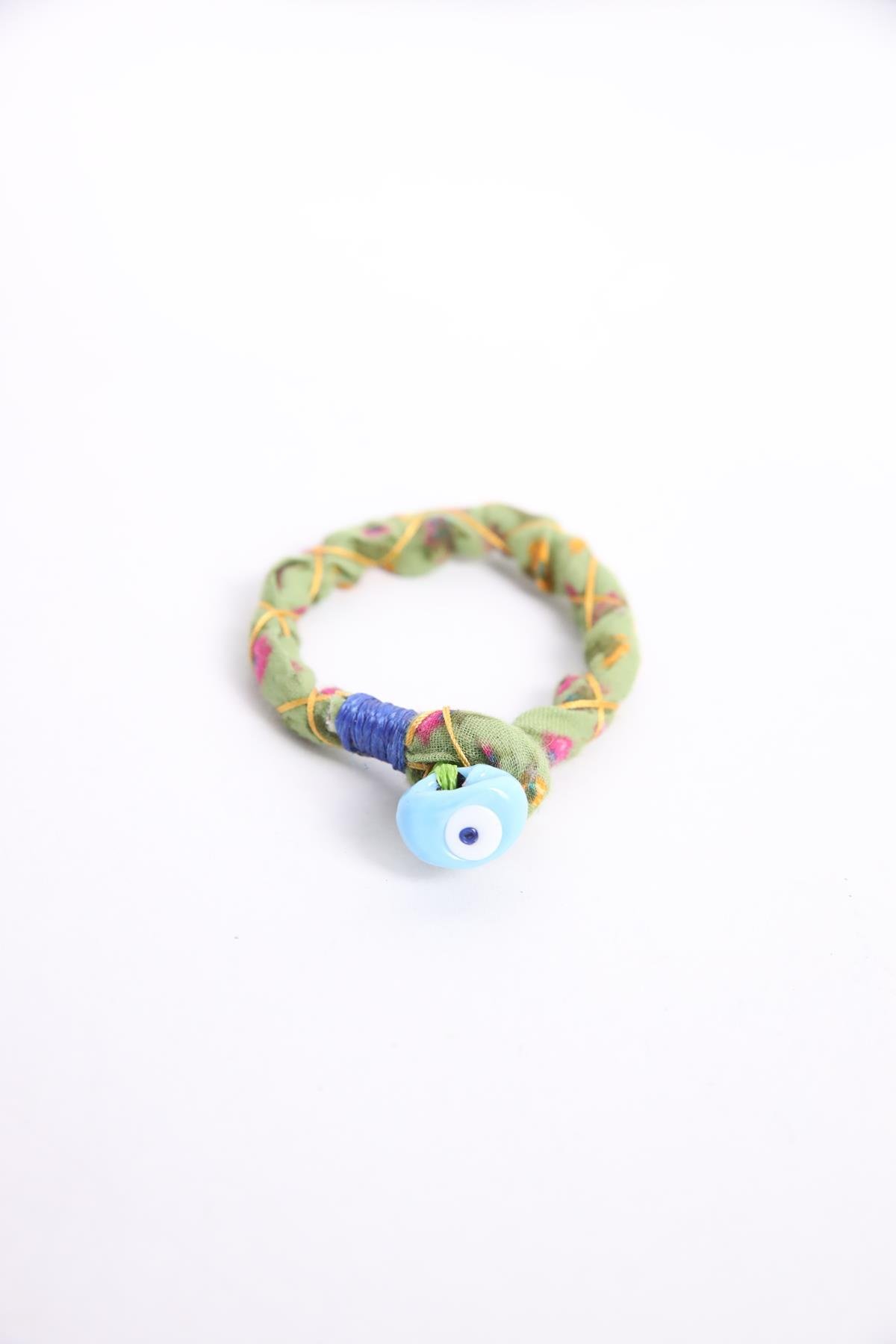 Nazar Boncuğu Detaylı Renkli Kumaş Tasarım Bileklik