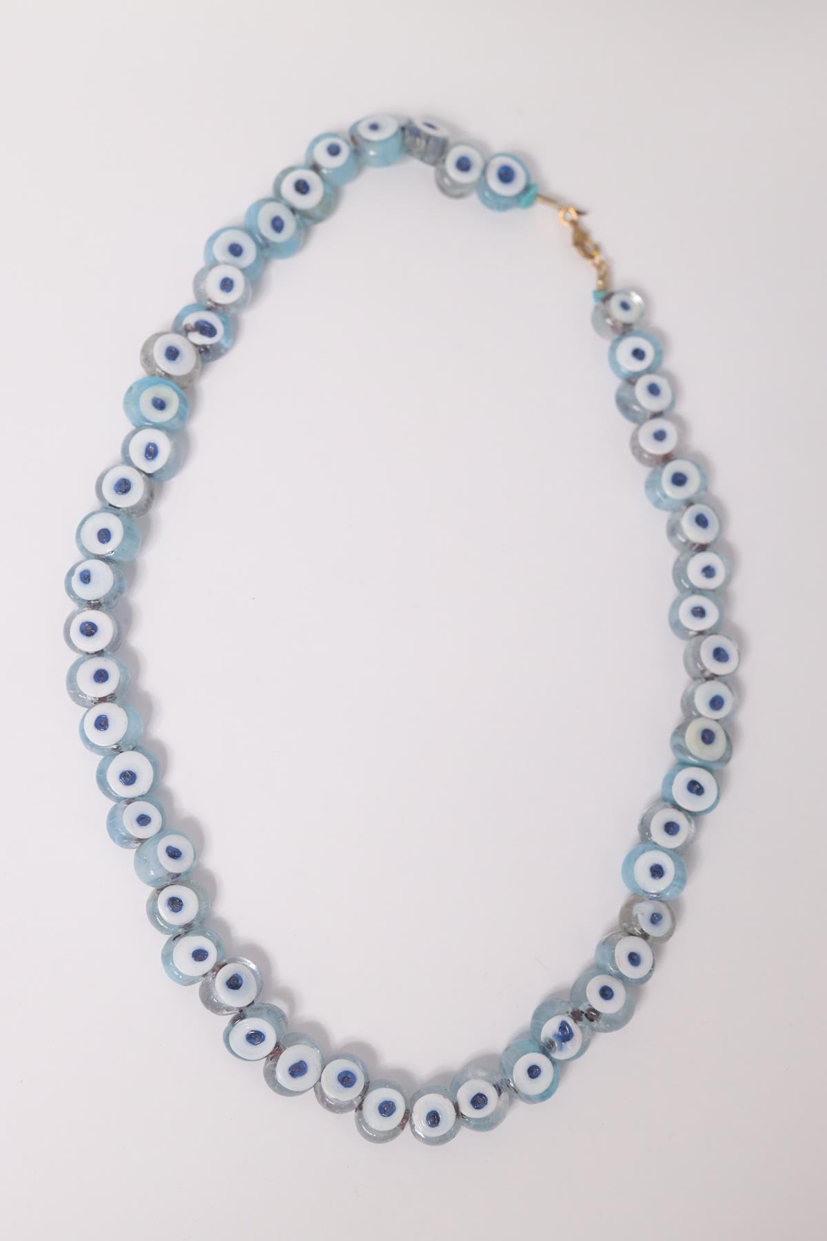 Açık Mavi Cam Nazar Boncuklu Tasarım Kolye