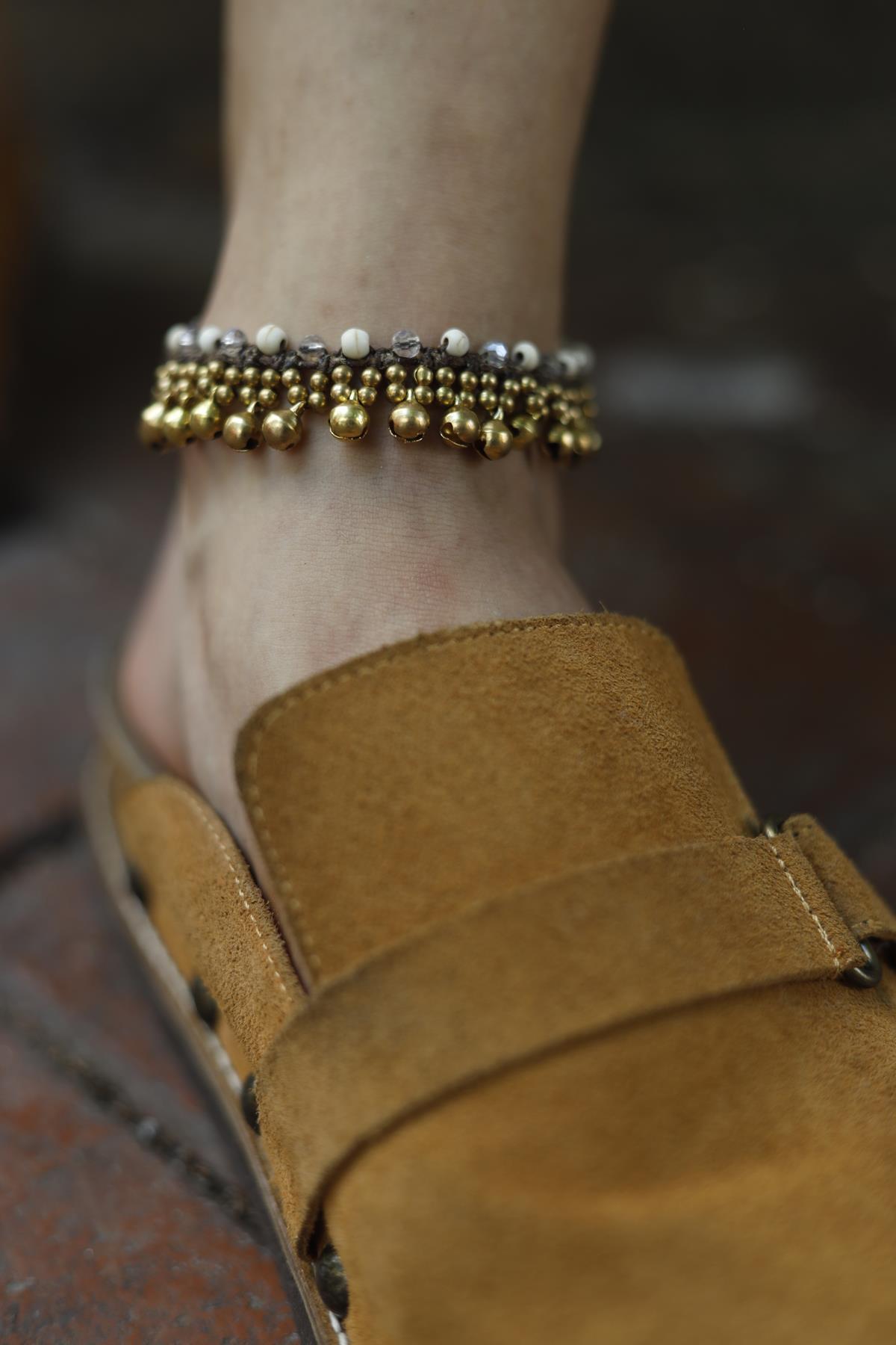 Beyaz Taşlı Bronz Halhal