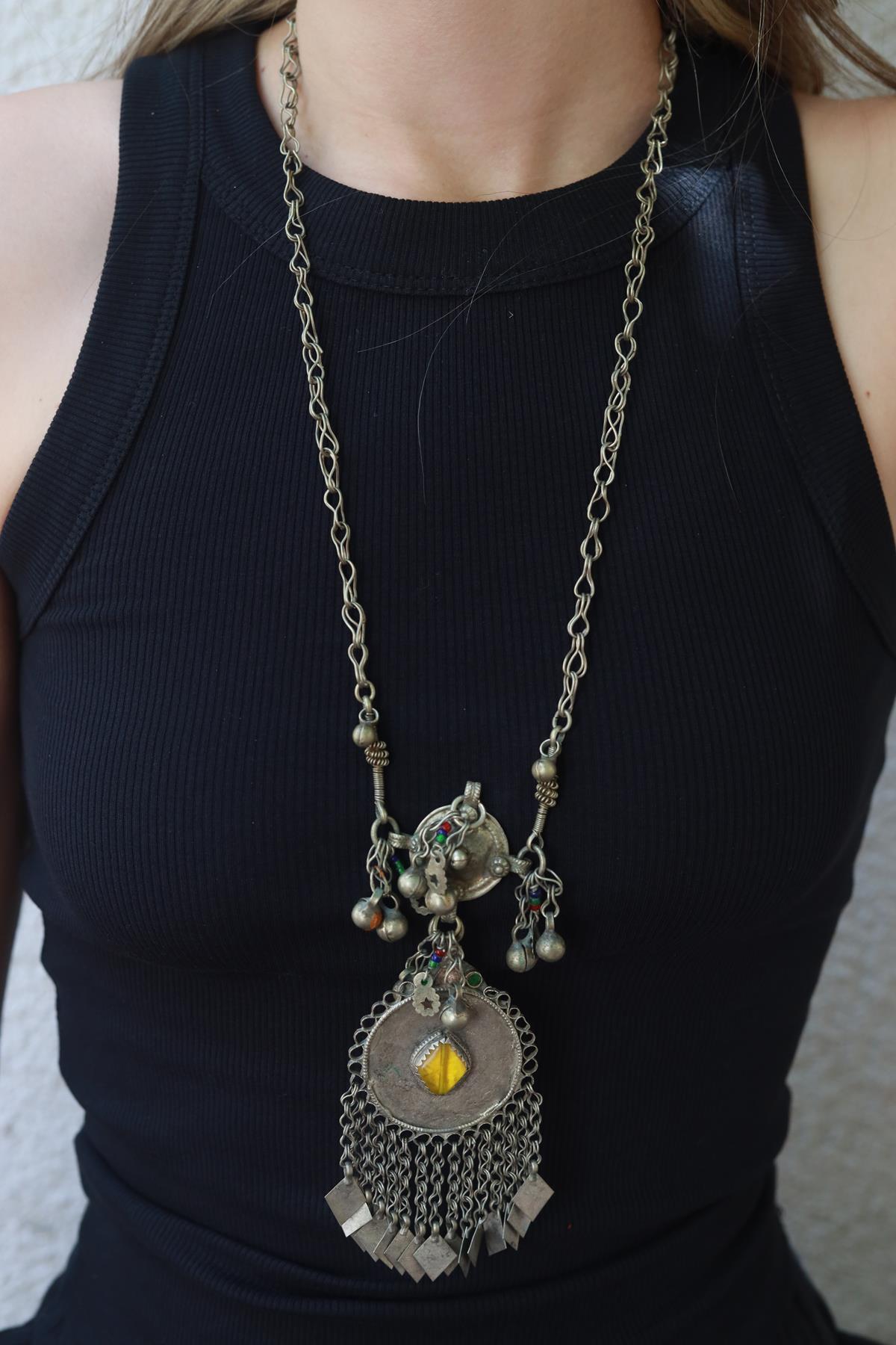 Gümüş Antik Sallantılı Tasarım Kolye