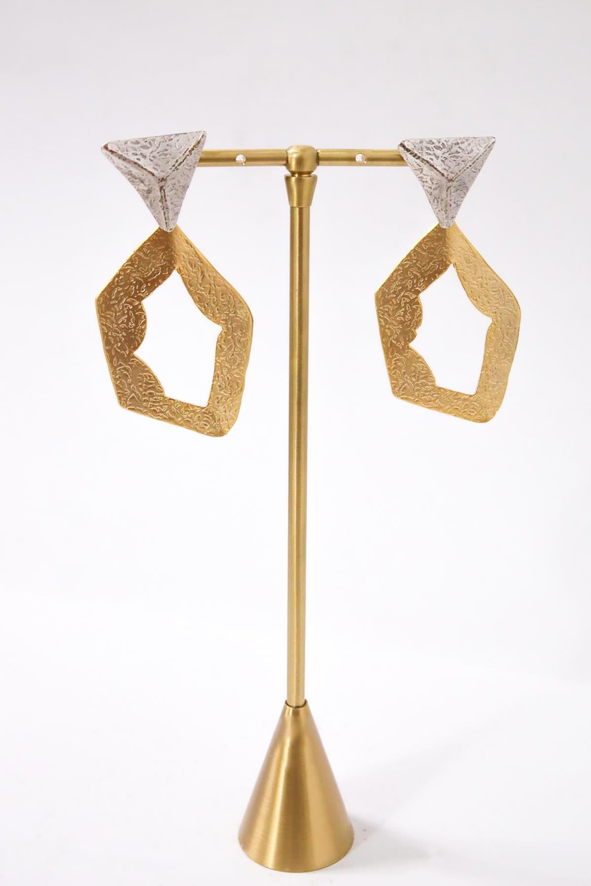 Geometrik Tasarım Altın Ve Gümüş Kaplama Küpe - Şaman Butik Geometrik Tasarım Altın Ve Gümüş Kaplama Küpe