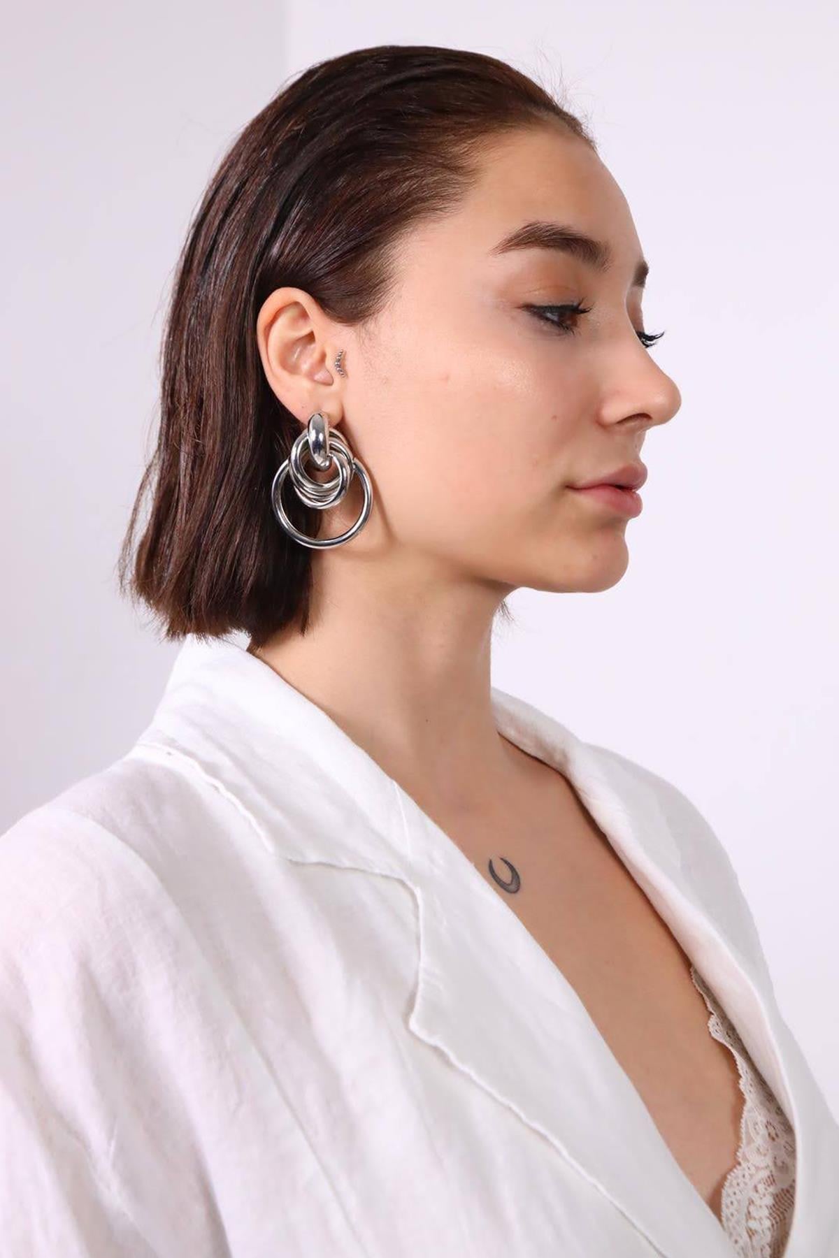  Gümüş Kaplama Dolama Halkalı Küpe