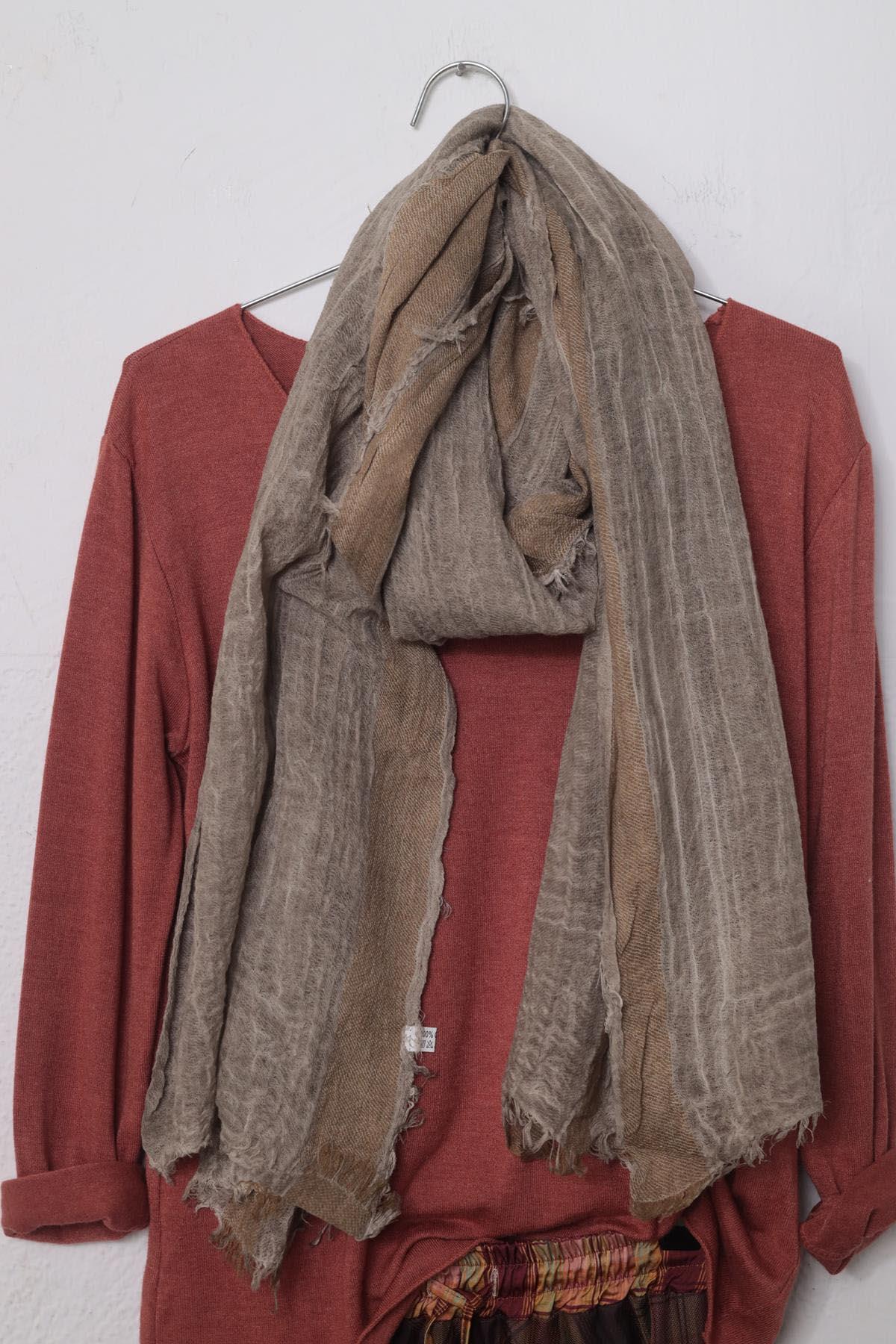 Camel Rengi Parçalı Pamuk Şal