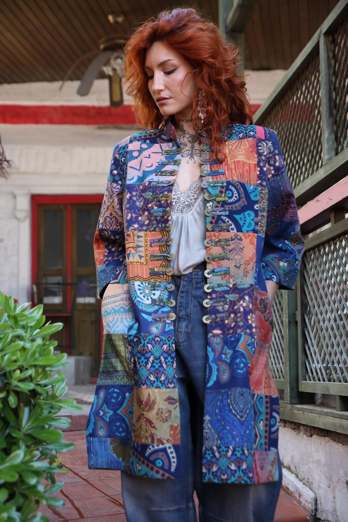 Navy Blue Authentic Embroidered Long Jacket