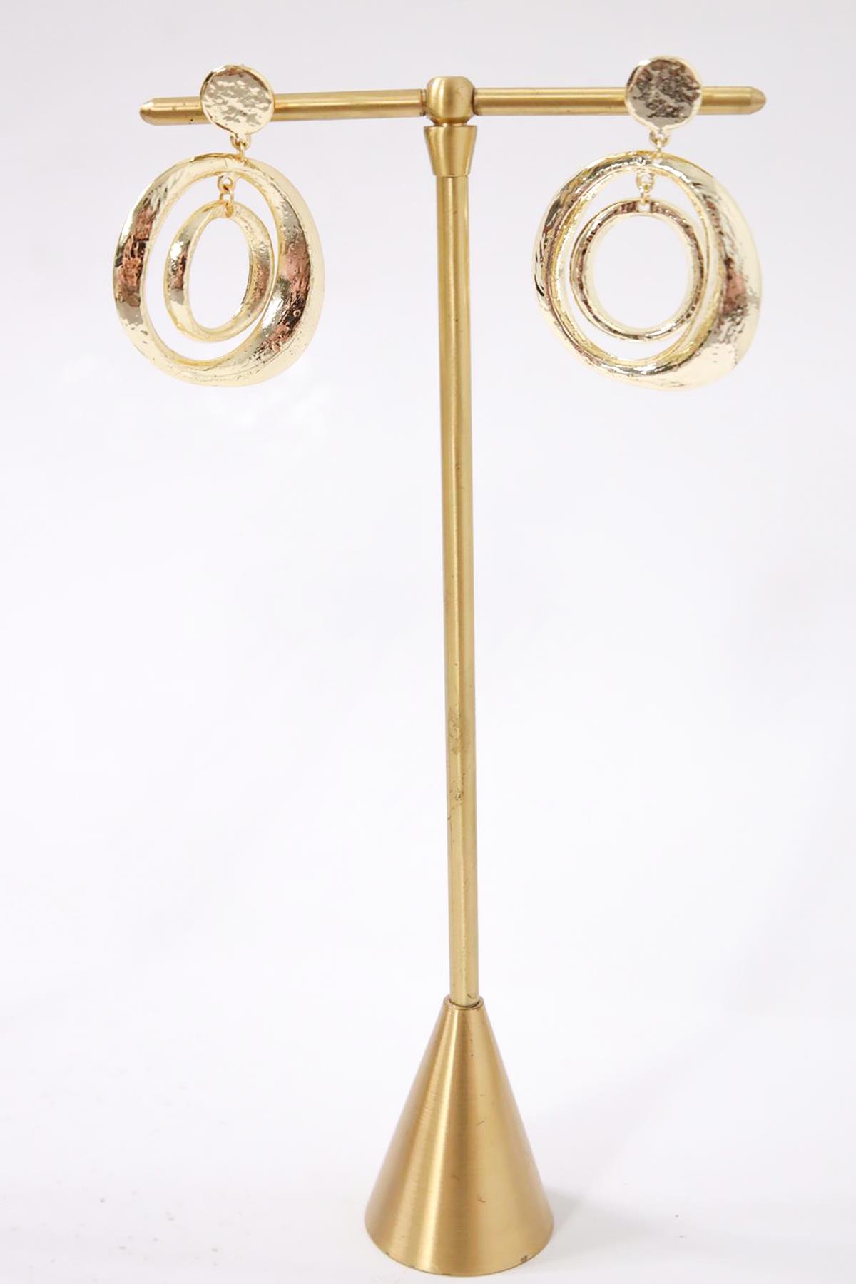  İç İçe Halka Tasarım Altın Kaplama Küpe