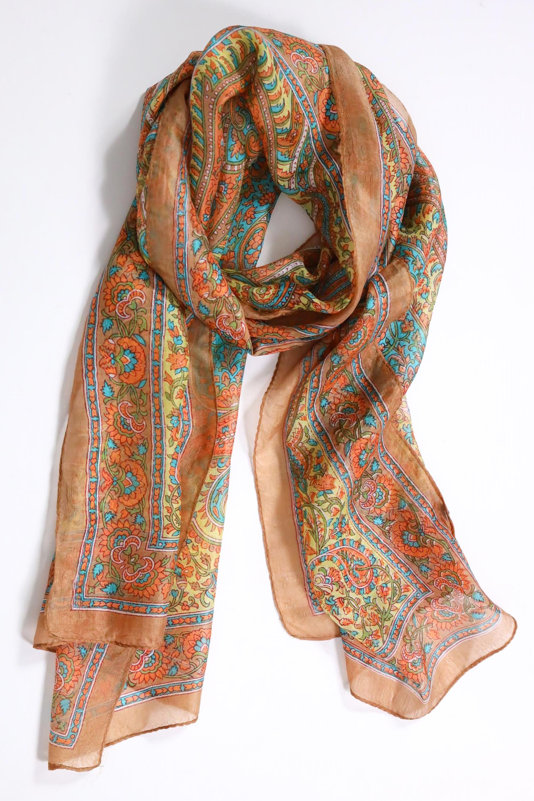 Sütlü Kahve Desenli İpek Şal - Şaman Butik Sütlü Kahve Desenli İpek Şal