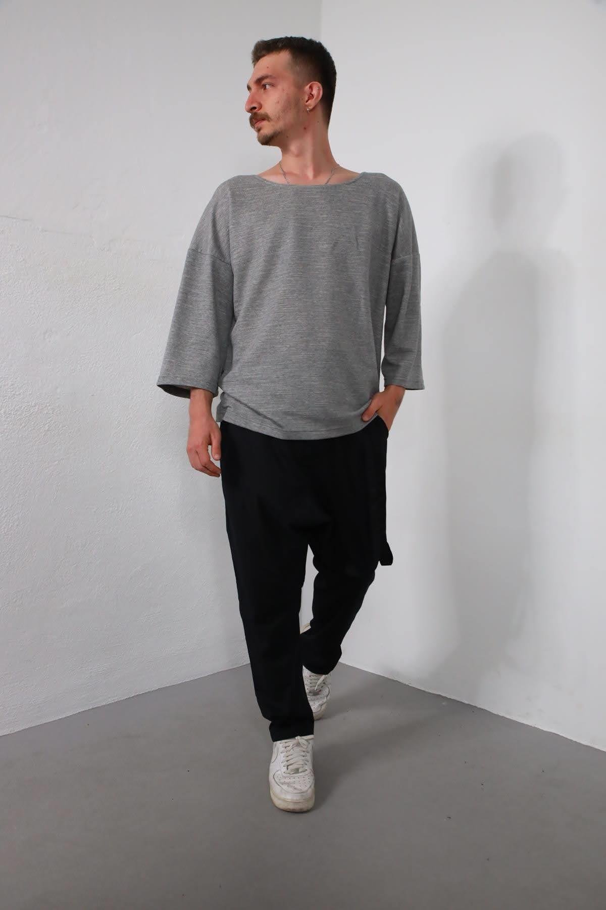  Siyah Düz Paça Kordon Detaylı Şalvar Pantolon