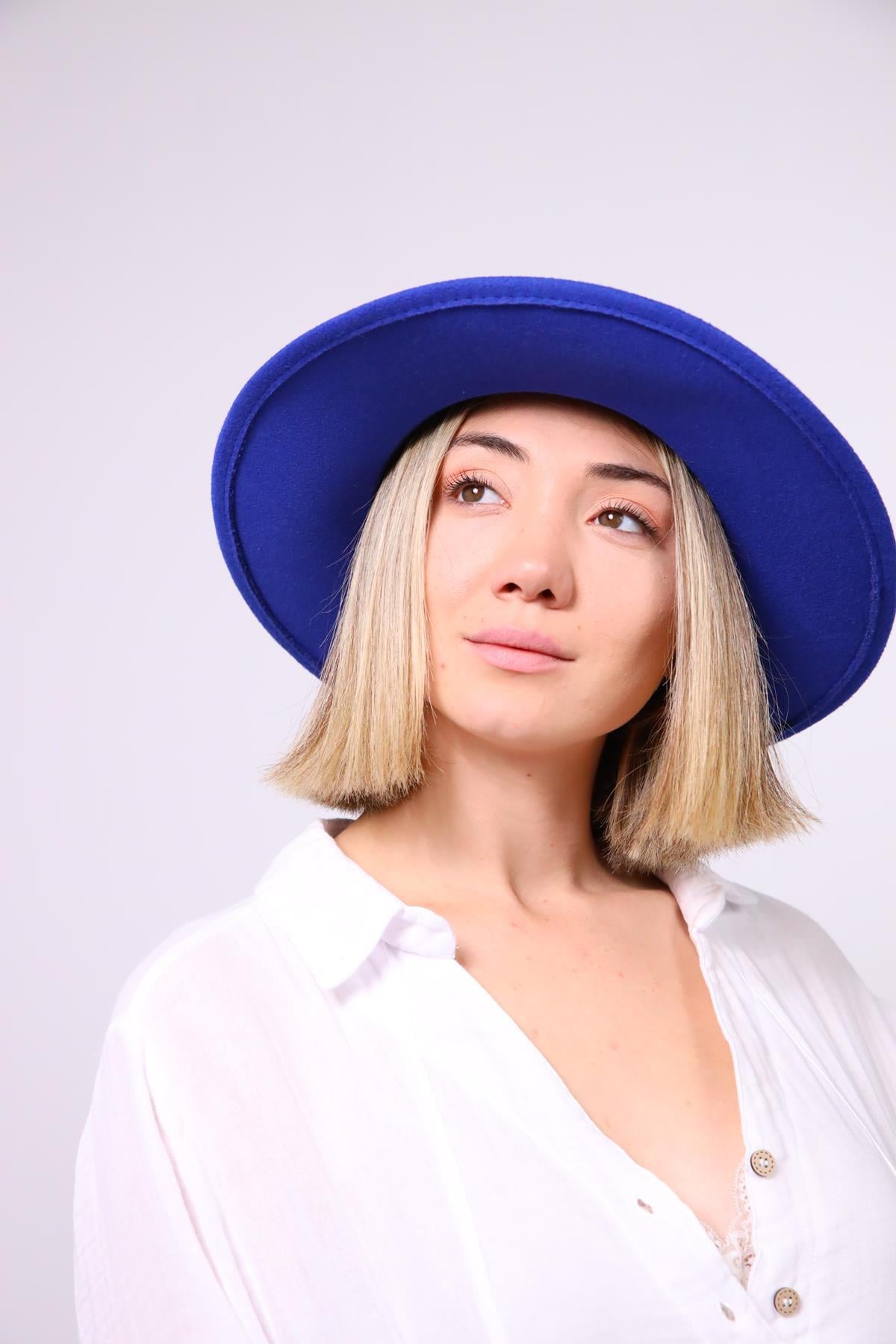 Saks Mavisi Fötr Şapka - Şaman Butik Saks Mavisi Fötr Şapka