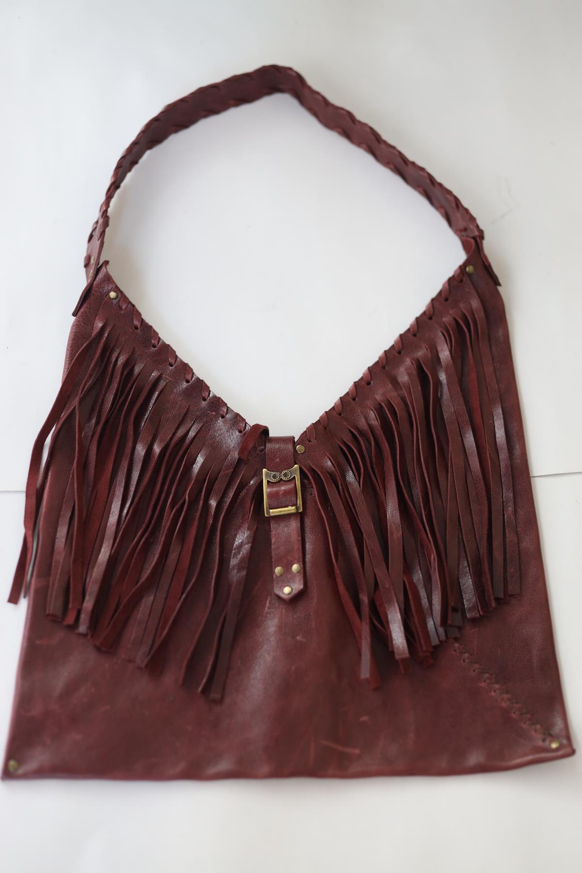 Plum Color Tassel Origami Leather Bag