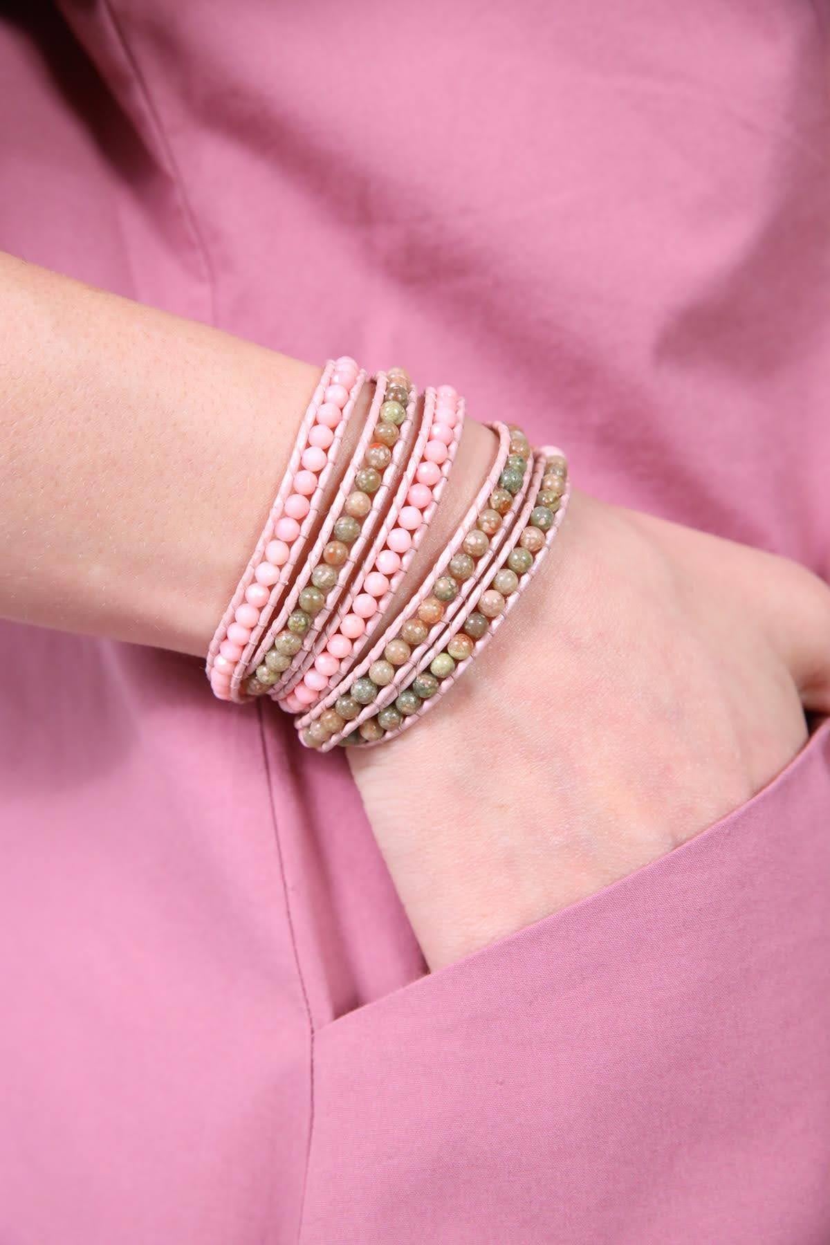 Doğal Taşlı El Yapımı Gerçek Deri Bileklik - Şaman Butik Doğal Taşlı El Yapımı Gerçek Deri Bileklik