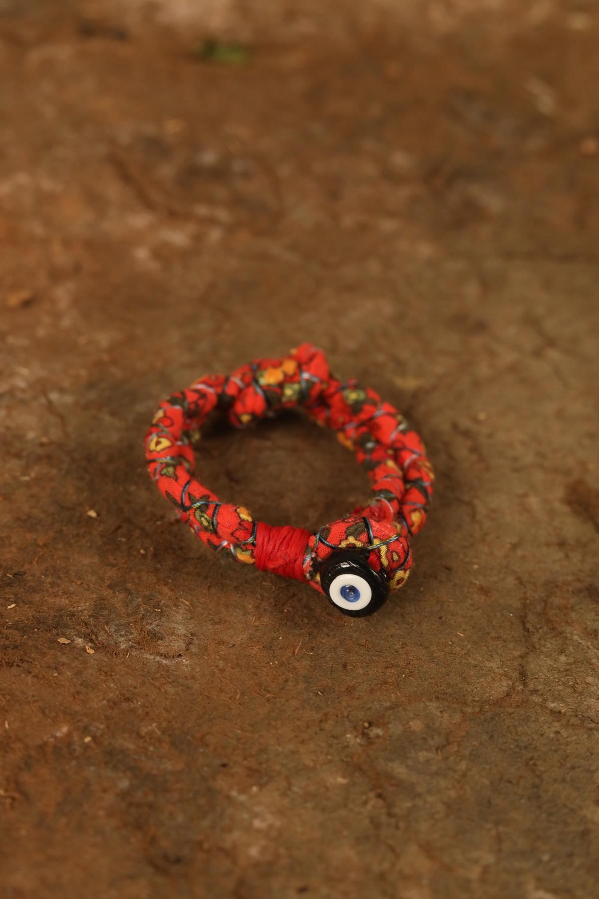 Nazar Boncuğu Detaylı Renkli Kumaş Tasarım Bileklik