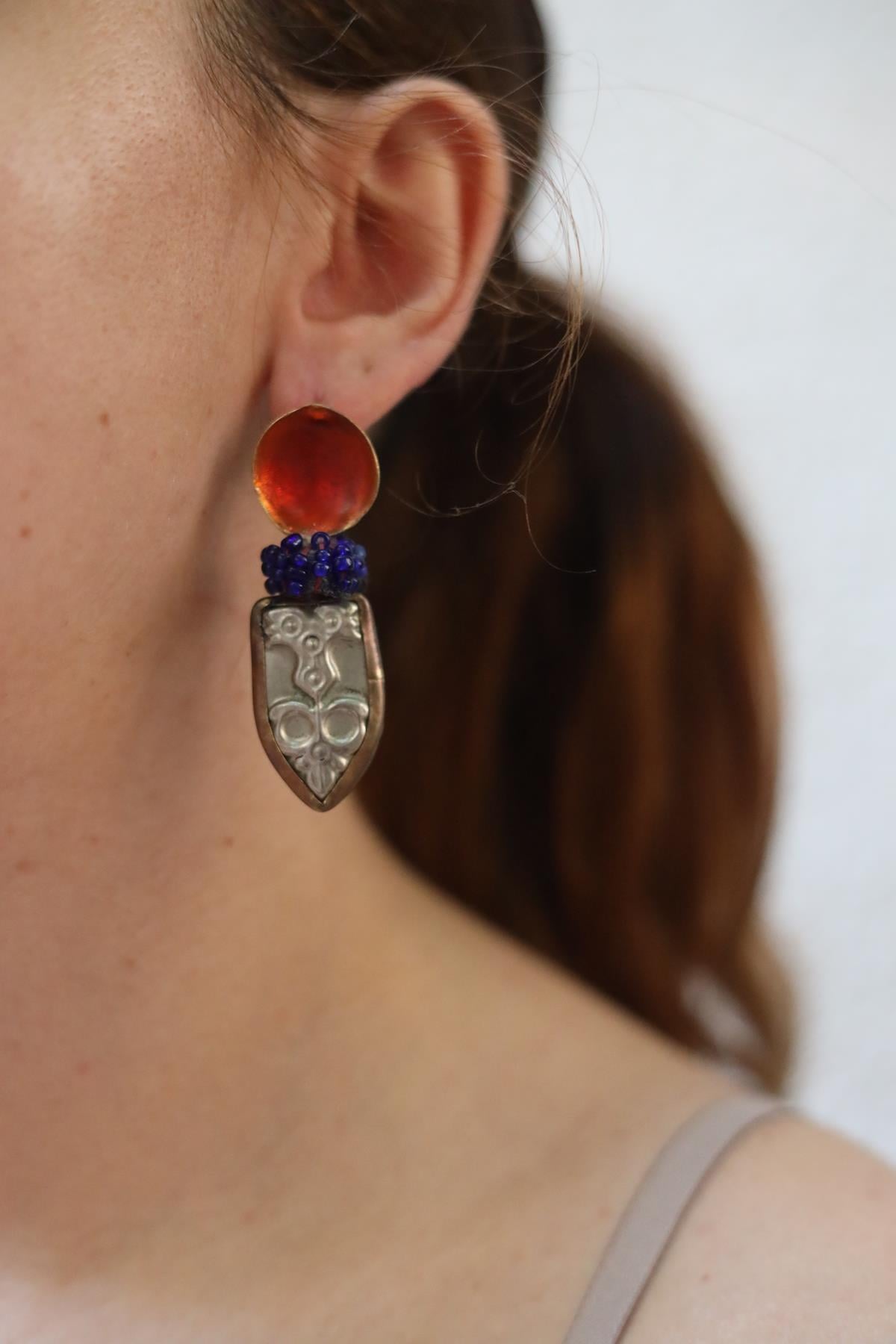 Silver and Bronze Enamel Plated Design Earrings