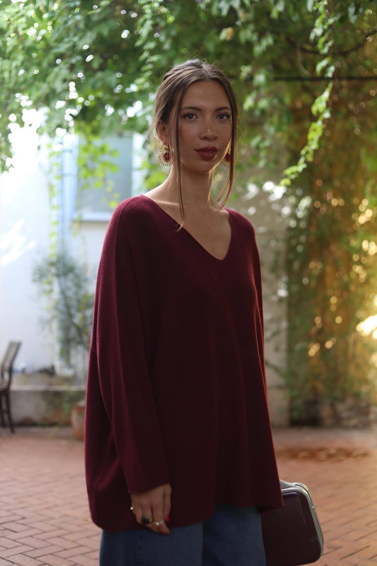 Bordo Yumuşak Doku Salaş Bluz