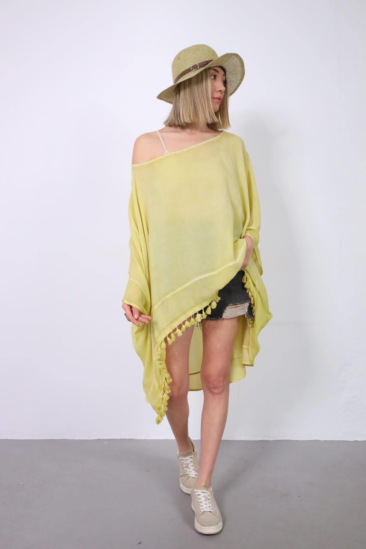 Sarı Ponponlu Salaş Tunik - Şaman Butik Sarı Ponponlu Salaş Tunik