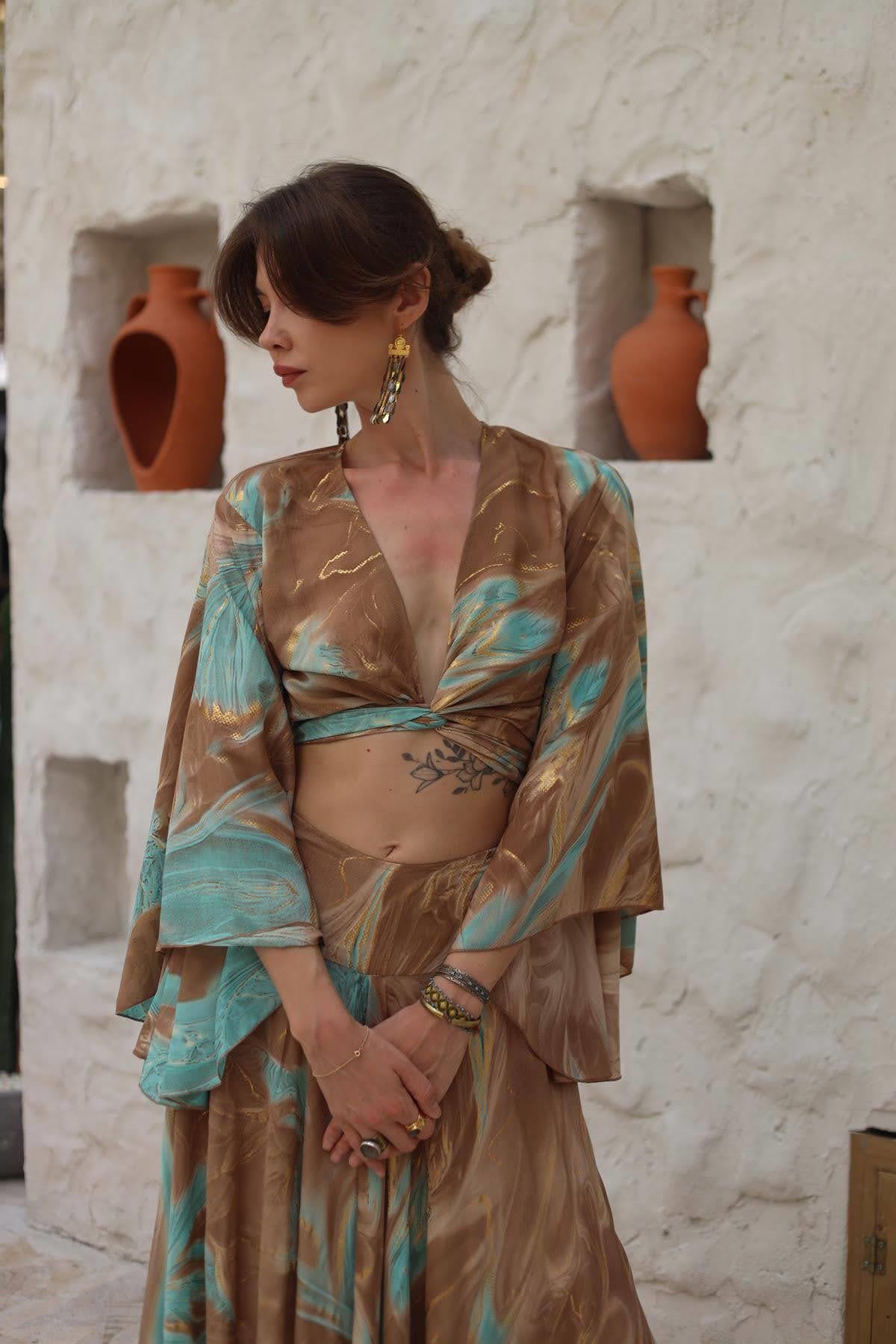 Sütlü Kahve Yarasa Kol İpek Bolero