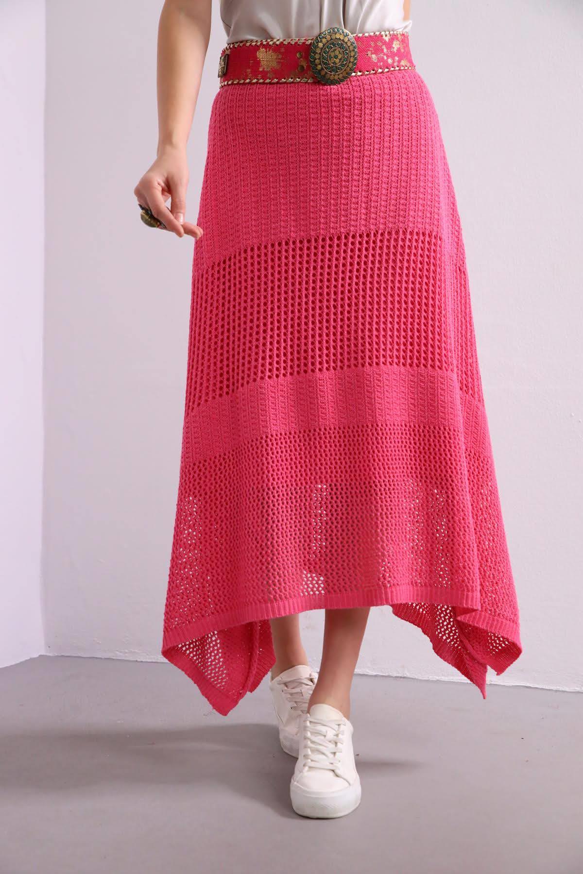 Pembe Örme Etek - Şaman Butik Pembe Örme Etek