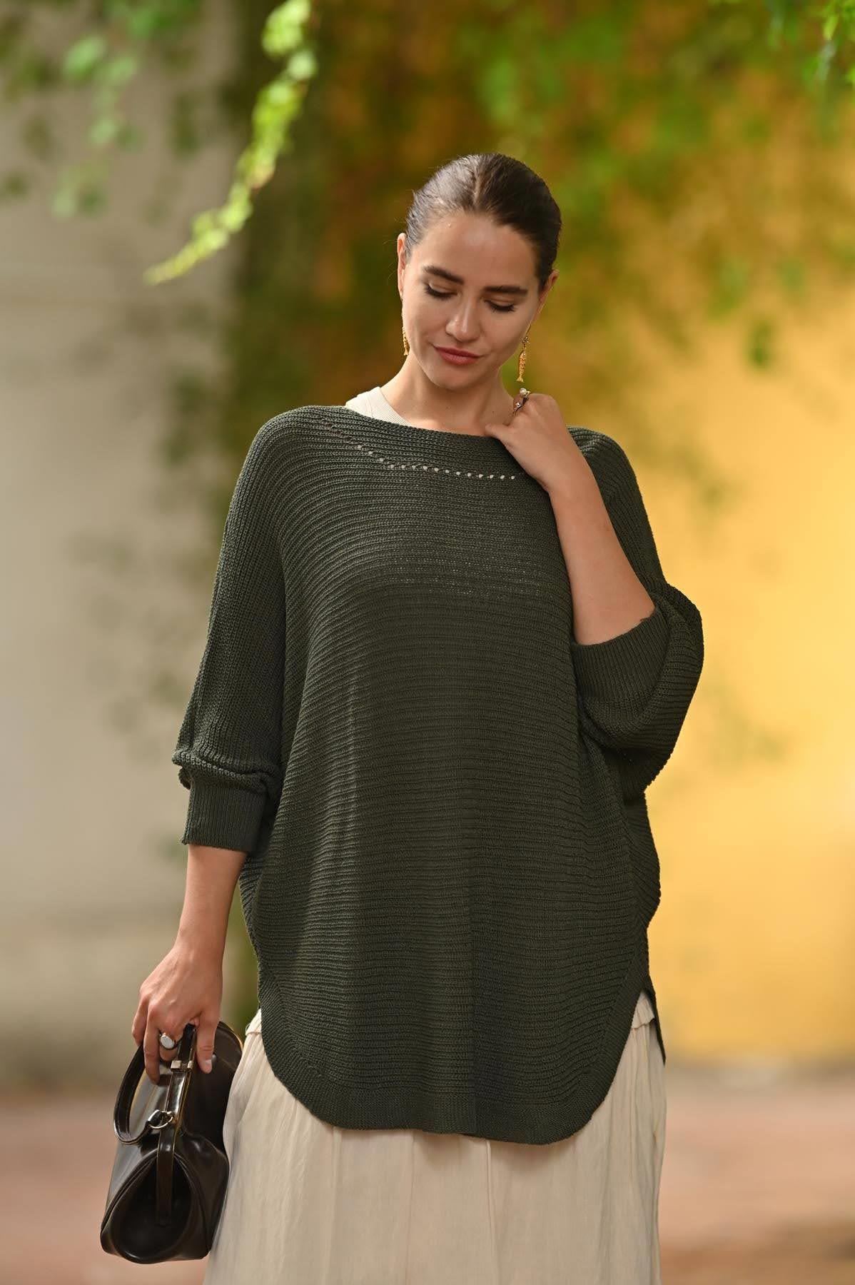 Haki Yakası Ajurlu Selanik Tunik