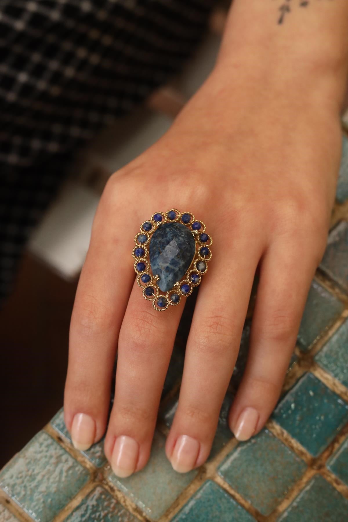 Lapis Lazuli Damla Tasarım Yüzük