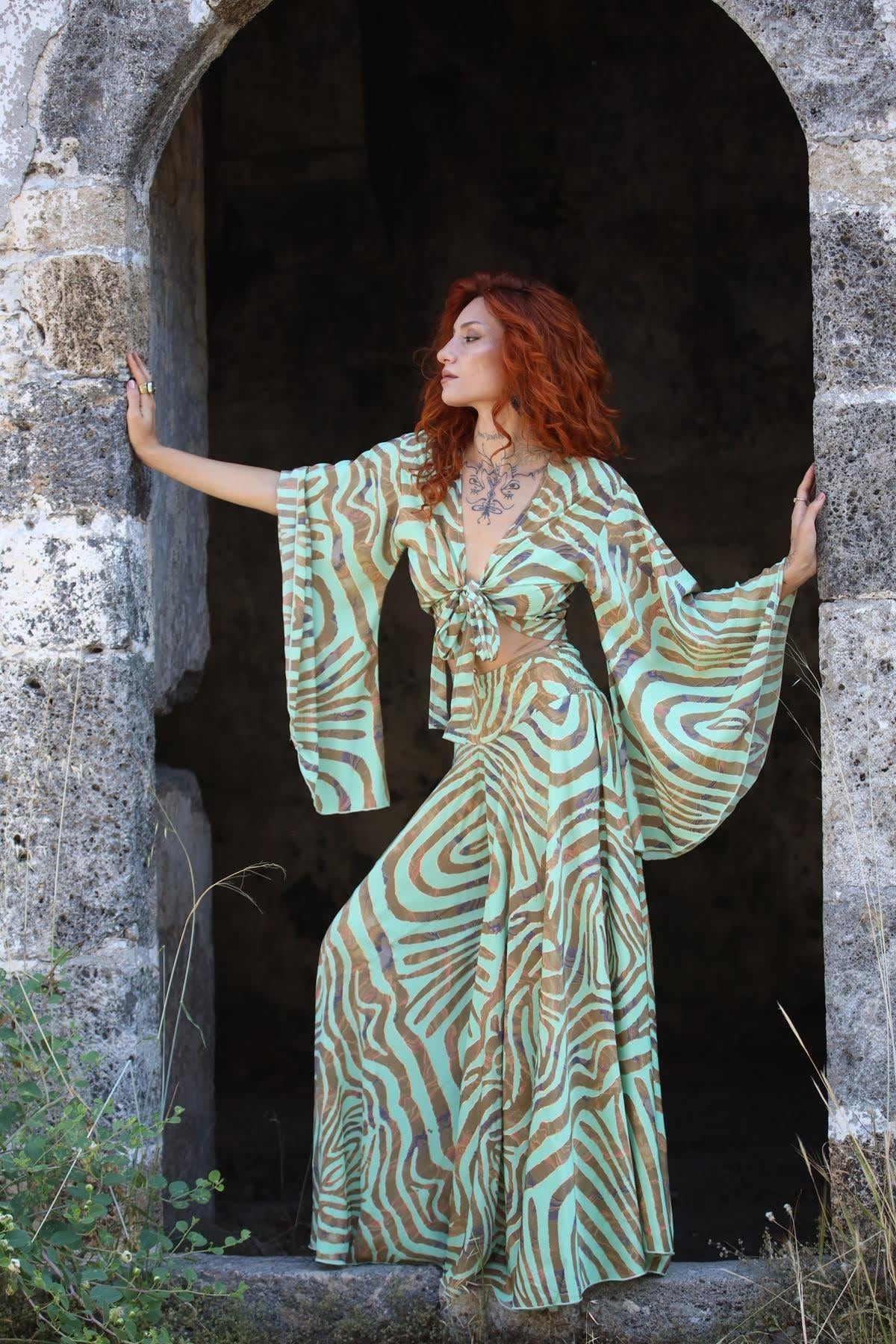 Mint Yeşili Yarasa Kol İpek Bolero