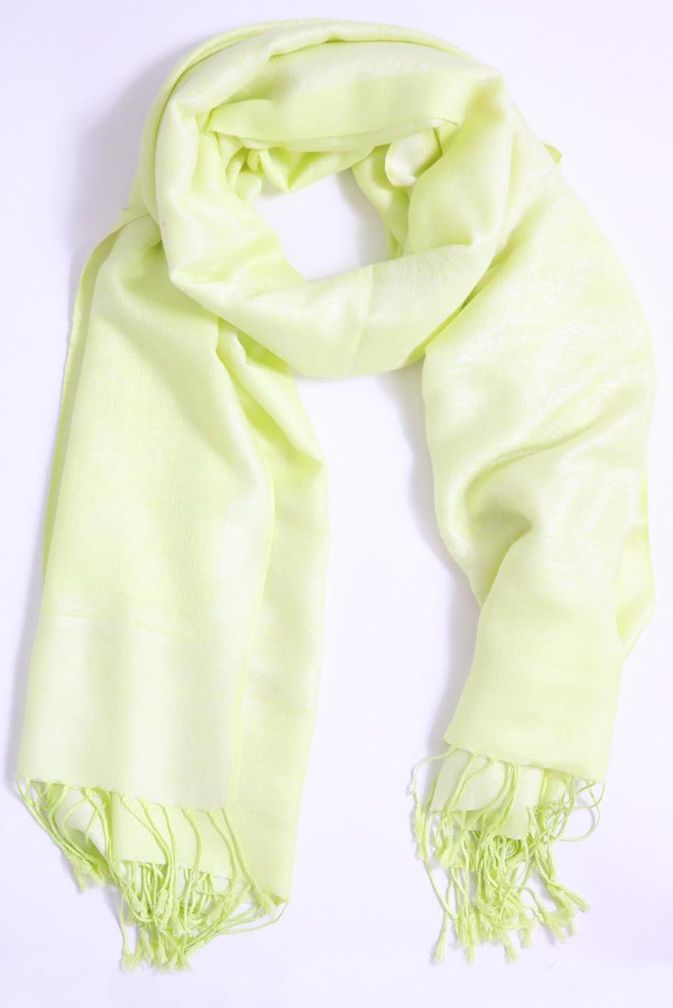  Neon Sarı Kendinden Desenli Püsküllü Şal