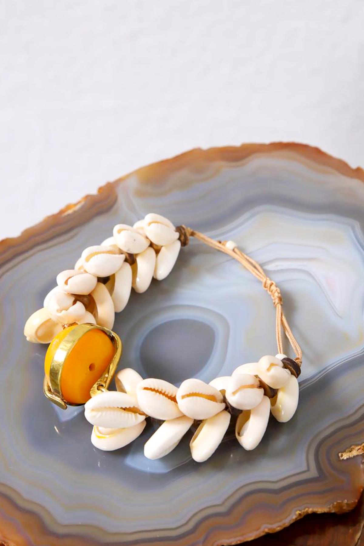 Reçine Ve Ahşap Tasarım Deniz Kabuğu Bileklik - Şaman Butik Reçine Ve Ahşap Tasarım Deniz Kabuğu Bileklik