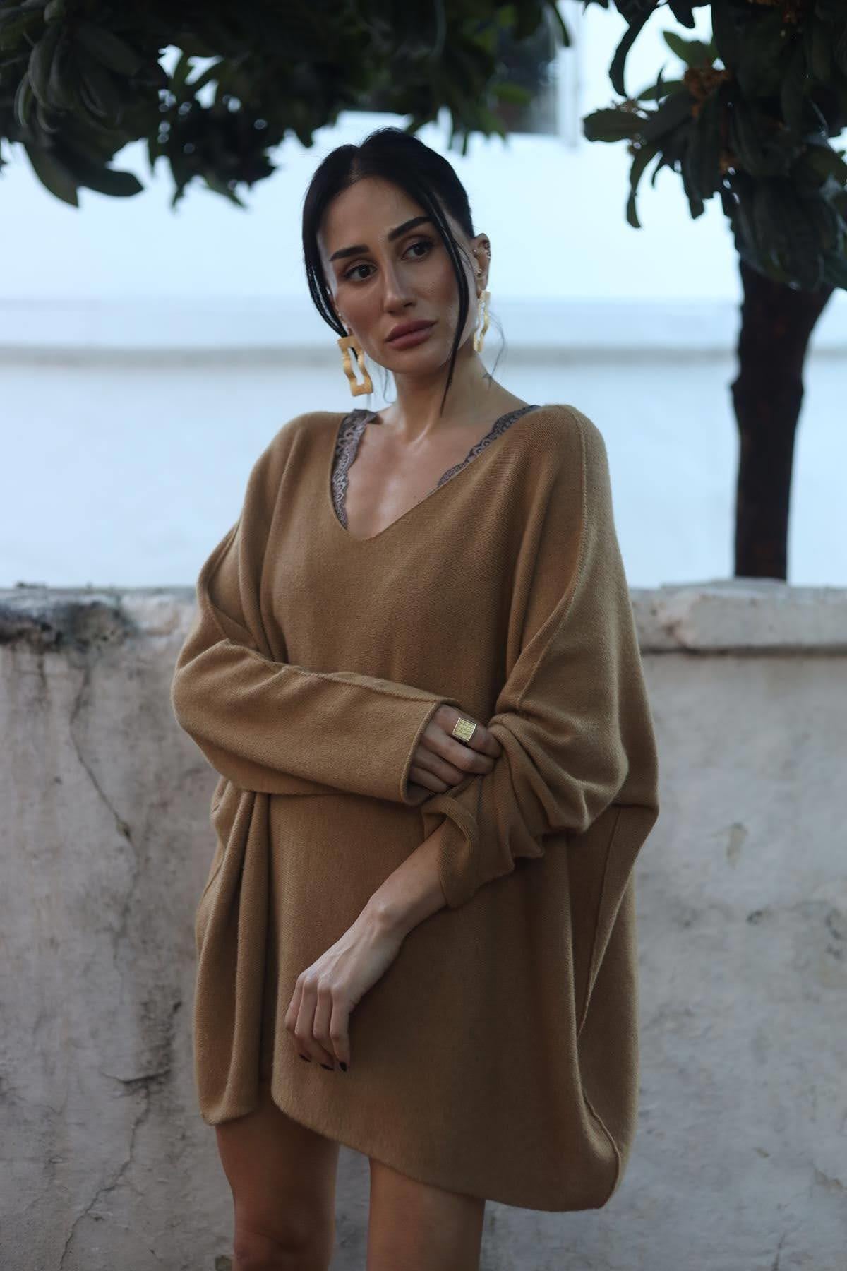 Tarçın Rengi Yumuşak Doku Salaş Bluz