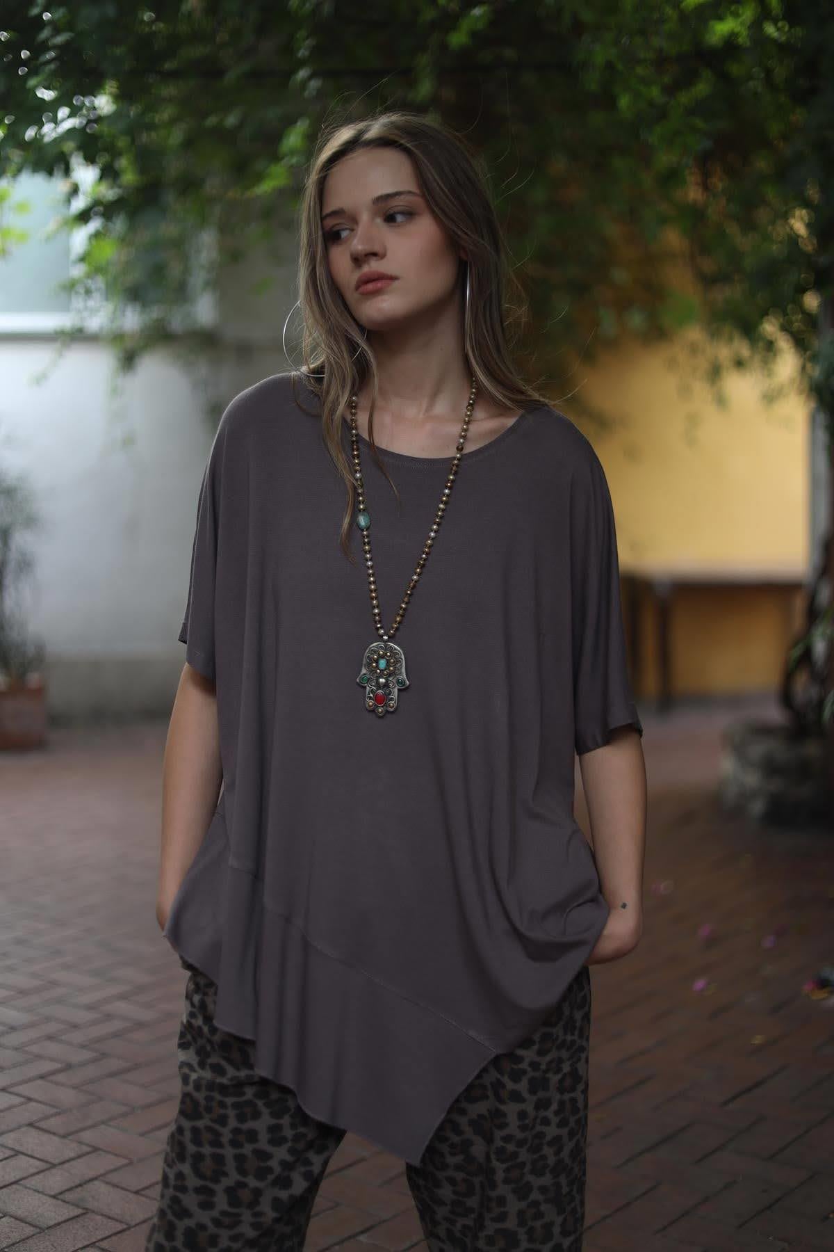 Vizon Rengi Altı Parçalı Kısa Kollu Bluz